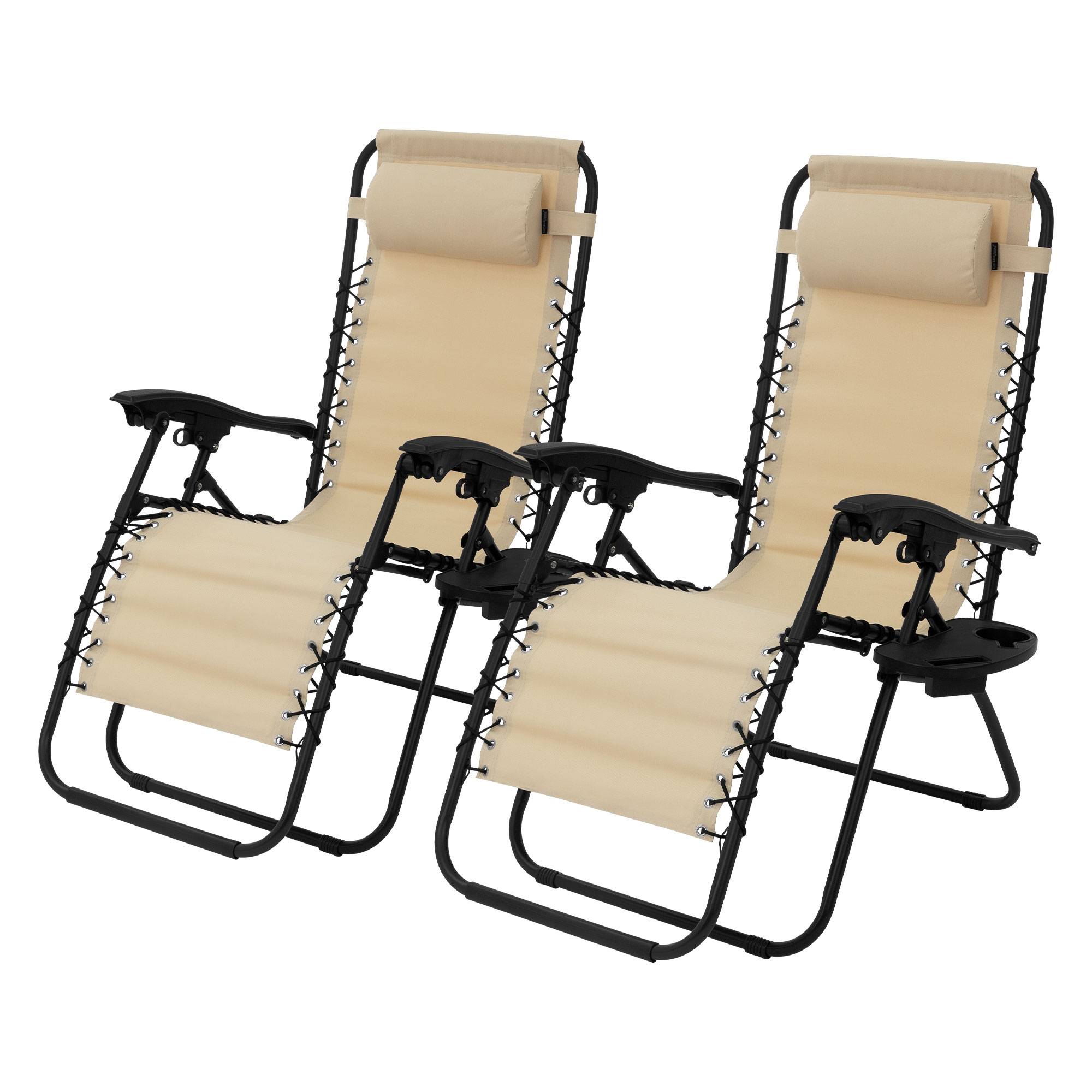 Ecd-Germany - Lot de 2 Chaise Longue avec Appui-Tête et Porte-Gobelet, Pliable, Beige, en Acier/Tissu Polyester Oxford, Bain de Soleil de Jardin - Imagen 1