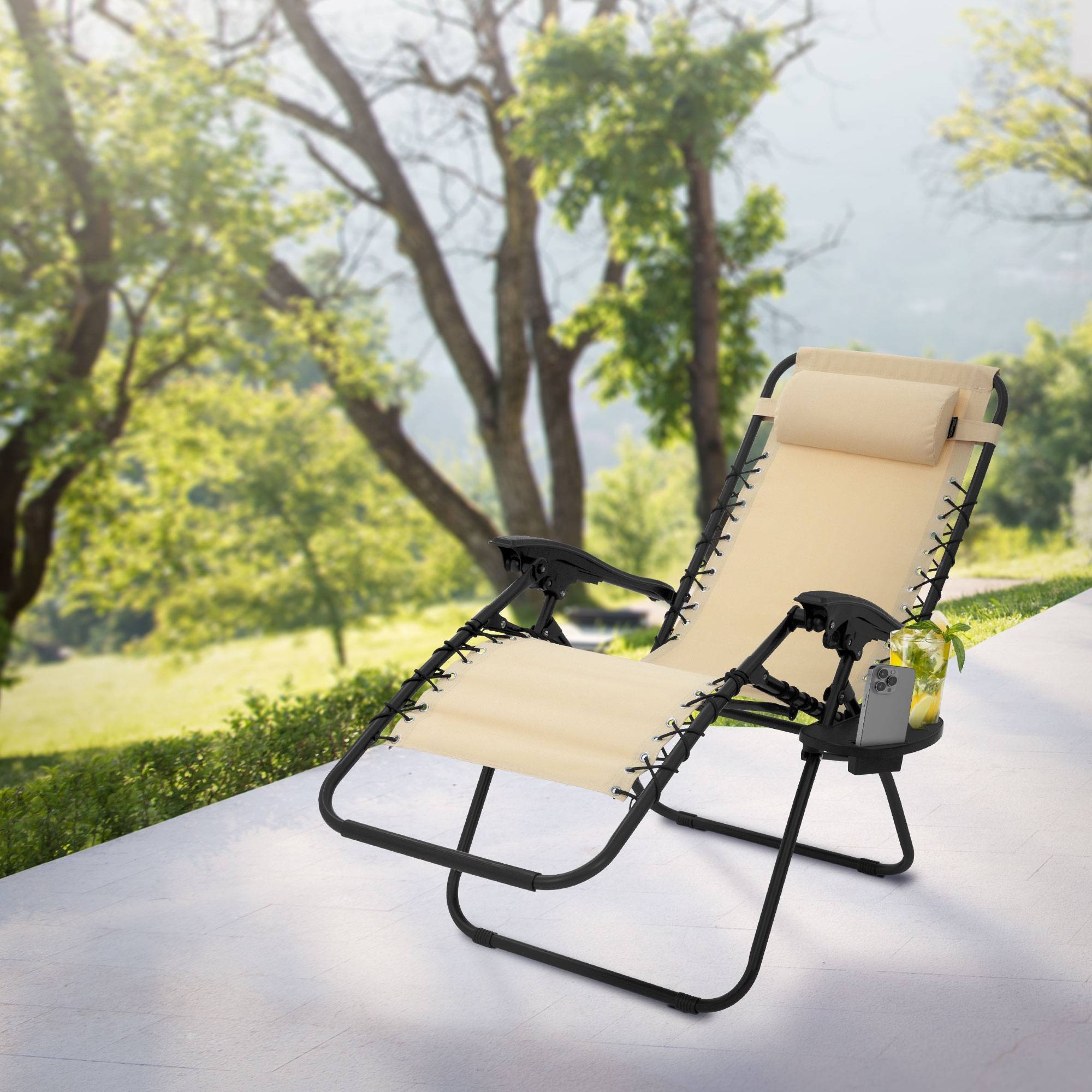 Ecd-Germany - Lot de 2 Chaise Longue avec Appui-Tête et Porte-Gobelet, Pliable, Beige, en Acier/Tissu Polyester Oxford, Bain de Soleil de Jardin - Imagen 8