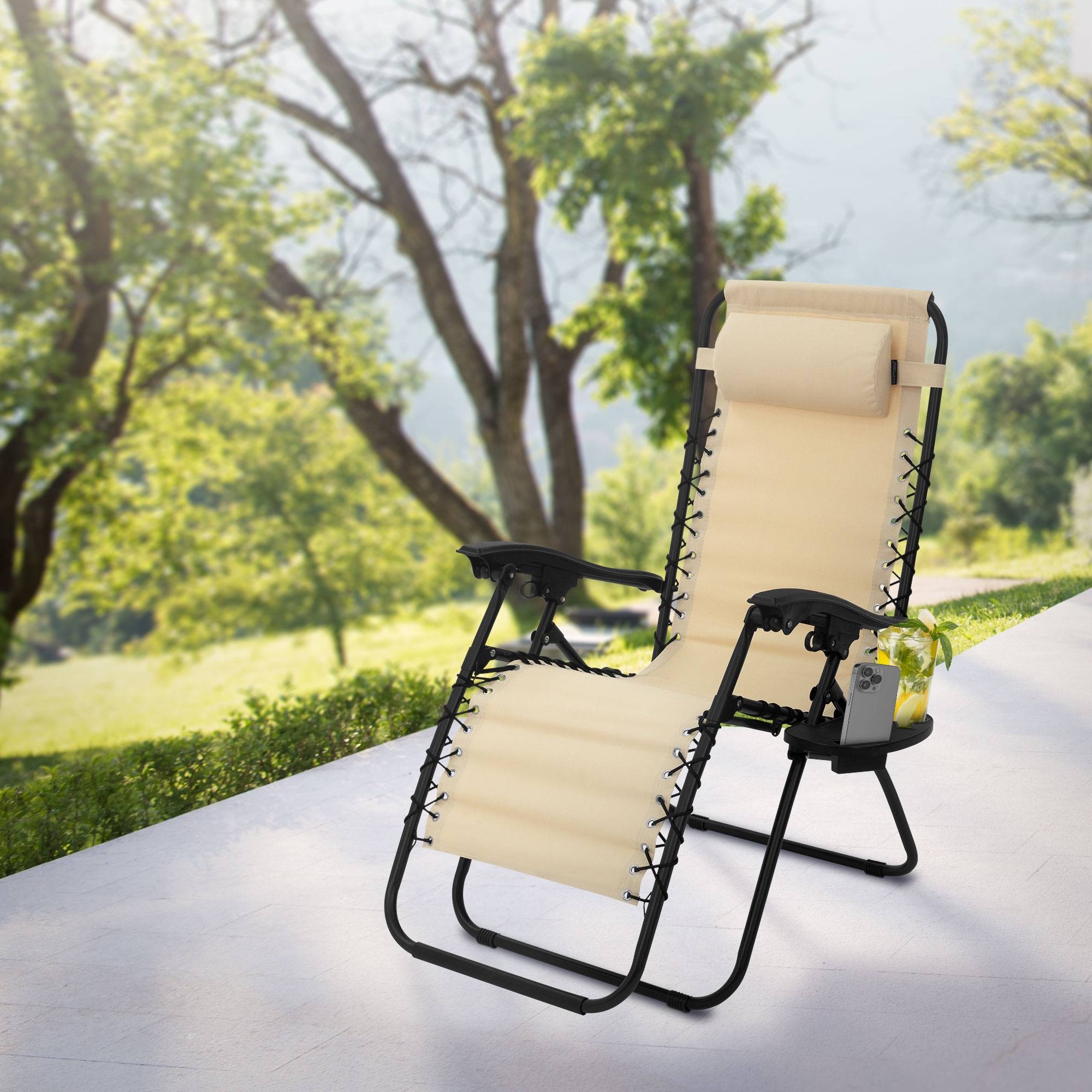 Ecd-Germany - Lot de 2 Chaise Longue avec Appui-Tête et Porte-Gobelet, Pliable, Beige, en Acier/Tissu Polyester Oxford, Bain de Soleil de Jardin - Imagen 10