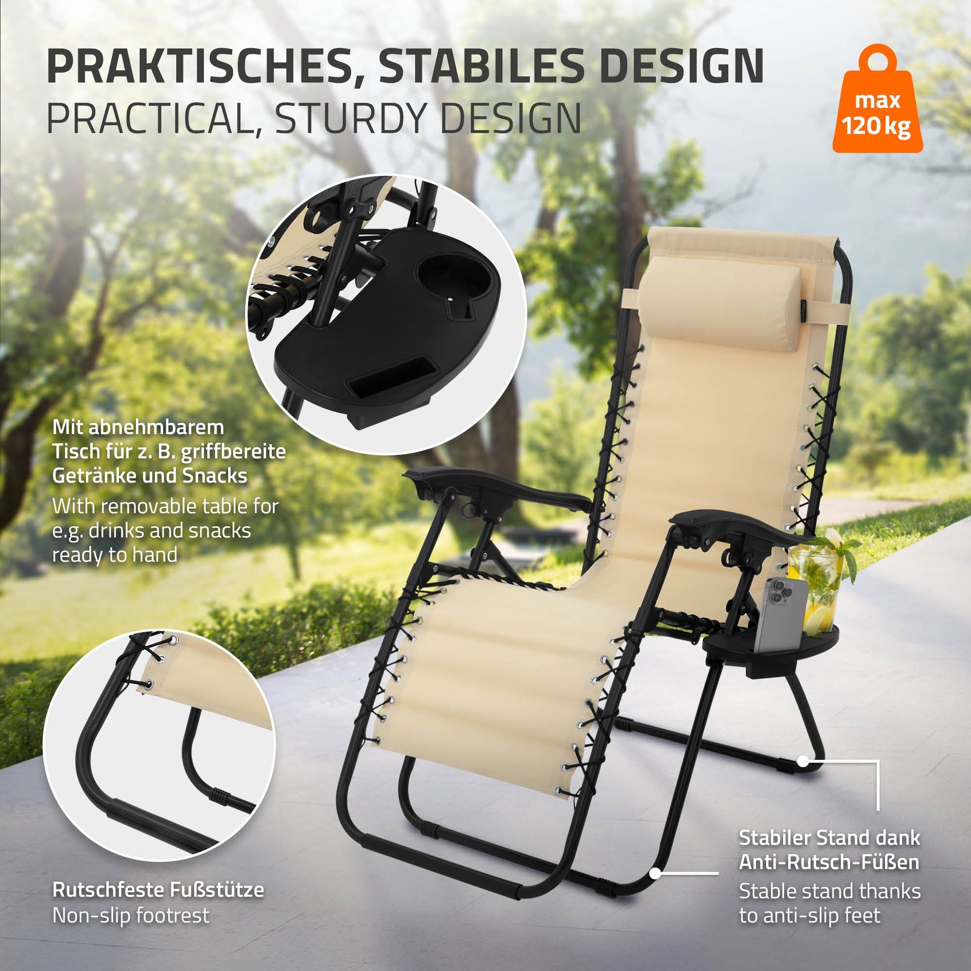 Ecd-Germany - Lot de 2 Chaise Longue avec Appui-Tête et Porte-Gobelet, Pliable, Beige, en Acier/Tissu Polyester Oxford, Bain de Soleil de Jardin - Imagen 4