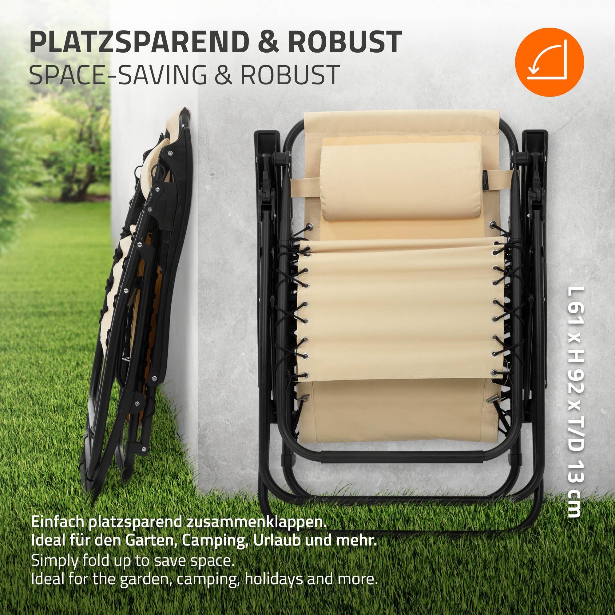 Ecd-Germany - Lot de 2 Chaise Longue avec Appui-Tête et Porte-Gobelet, Pliable, Beige, en Acier/Tissu Polyester Oxford, Bain de Soleil de Jardin - Imagen 7