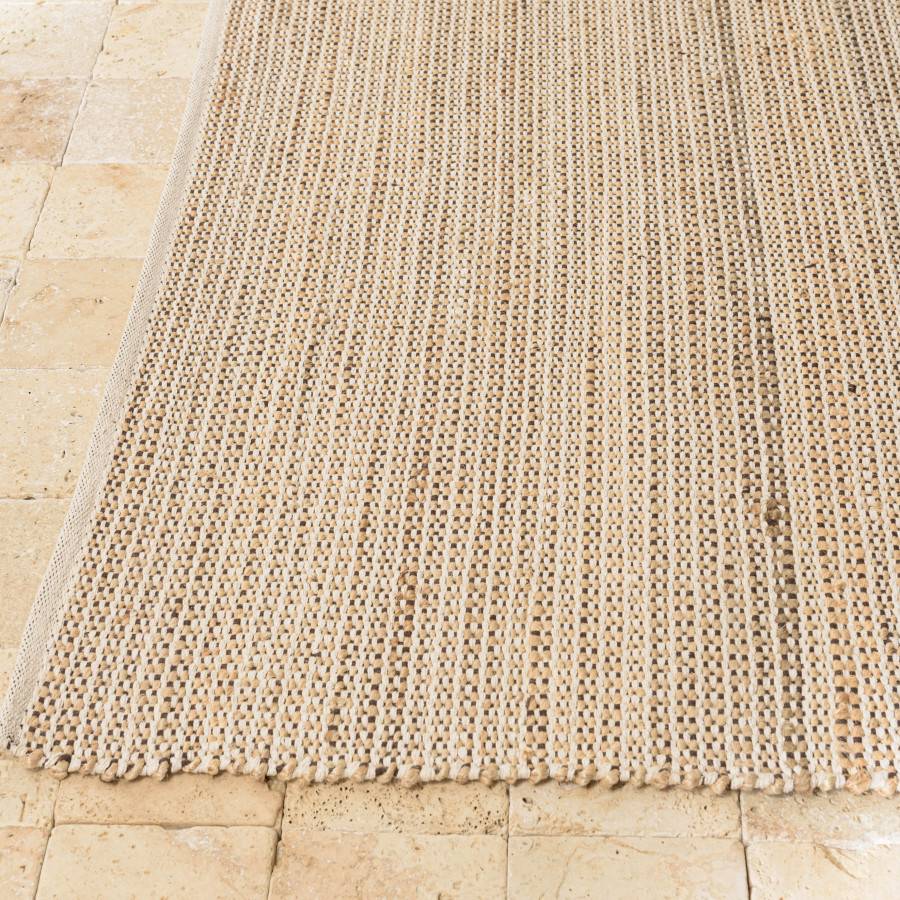 Macabane - QUENTIN - Tapis rect. 160x230cm jute et coton couleur sable/ivoire/noir - Imagen 3