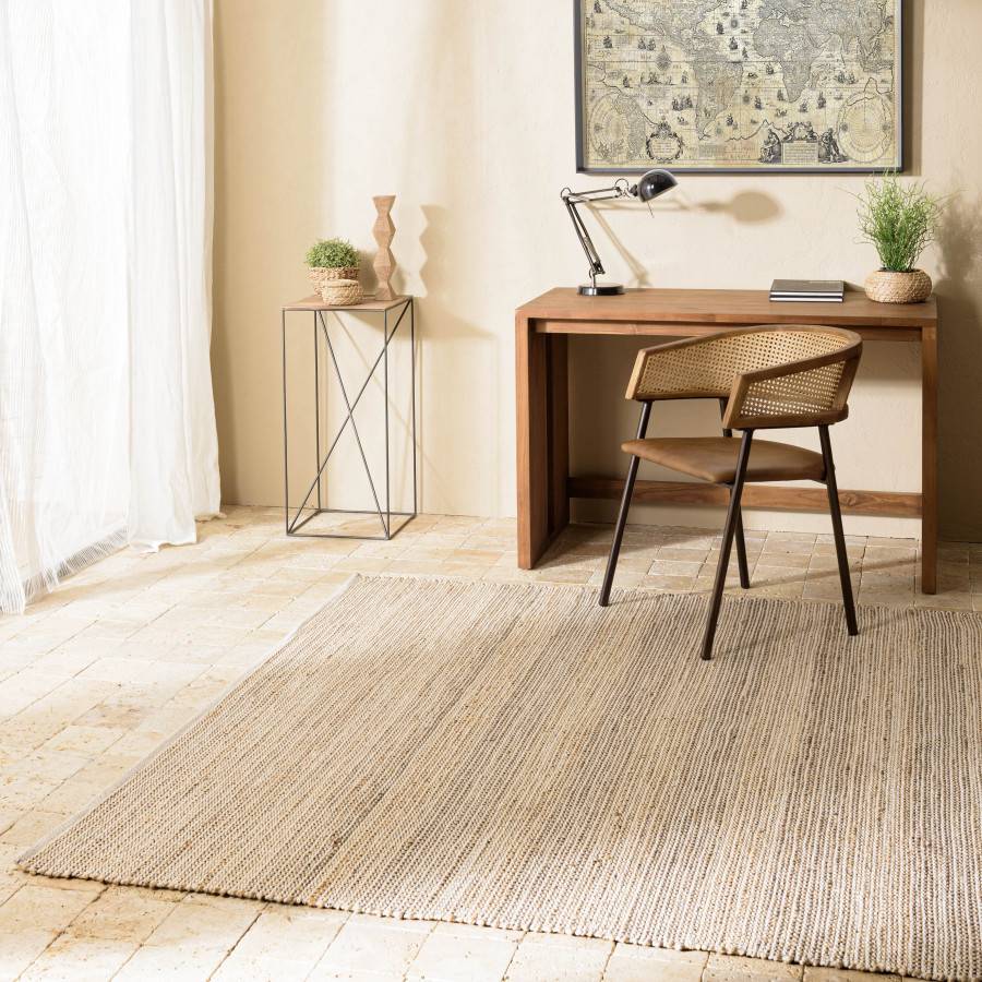 Macabane - QUENTIN - Tapis rect. 160x230cm jute et coton couleur sable/ivoire/noir - Imagen 2