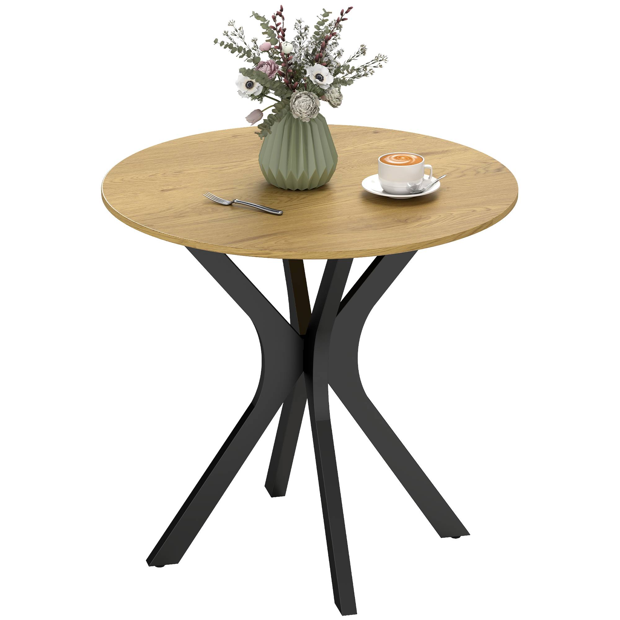 Table de salle à manger, table de cuisine, table ronde, design moderne, 78 cm x 78 cm x 75 cm, bois naturel - Image 2