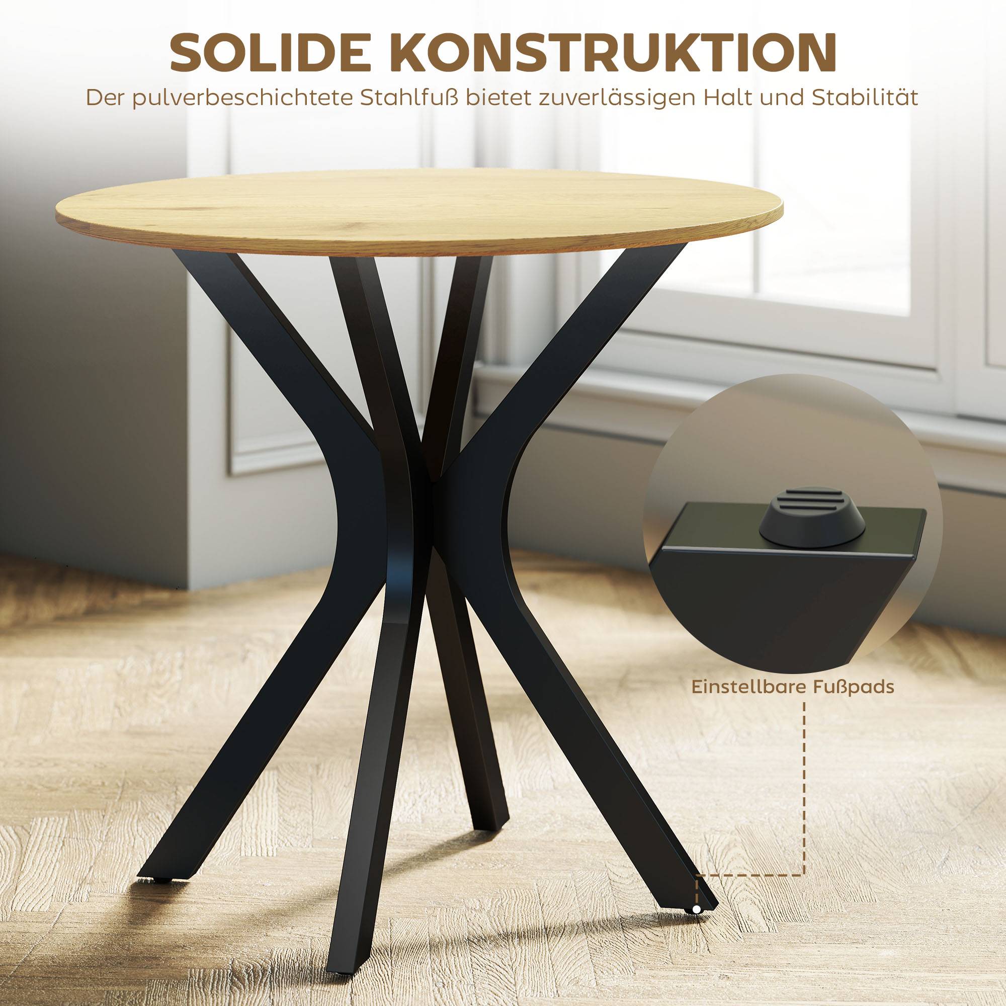 Table de salle à manger, table de cuisine, table ronde, design moderne, 78 cm x 78 cm x 75 cm, bois naturel - Image 7