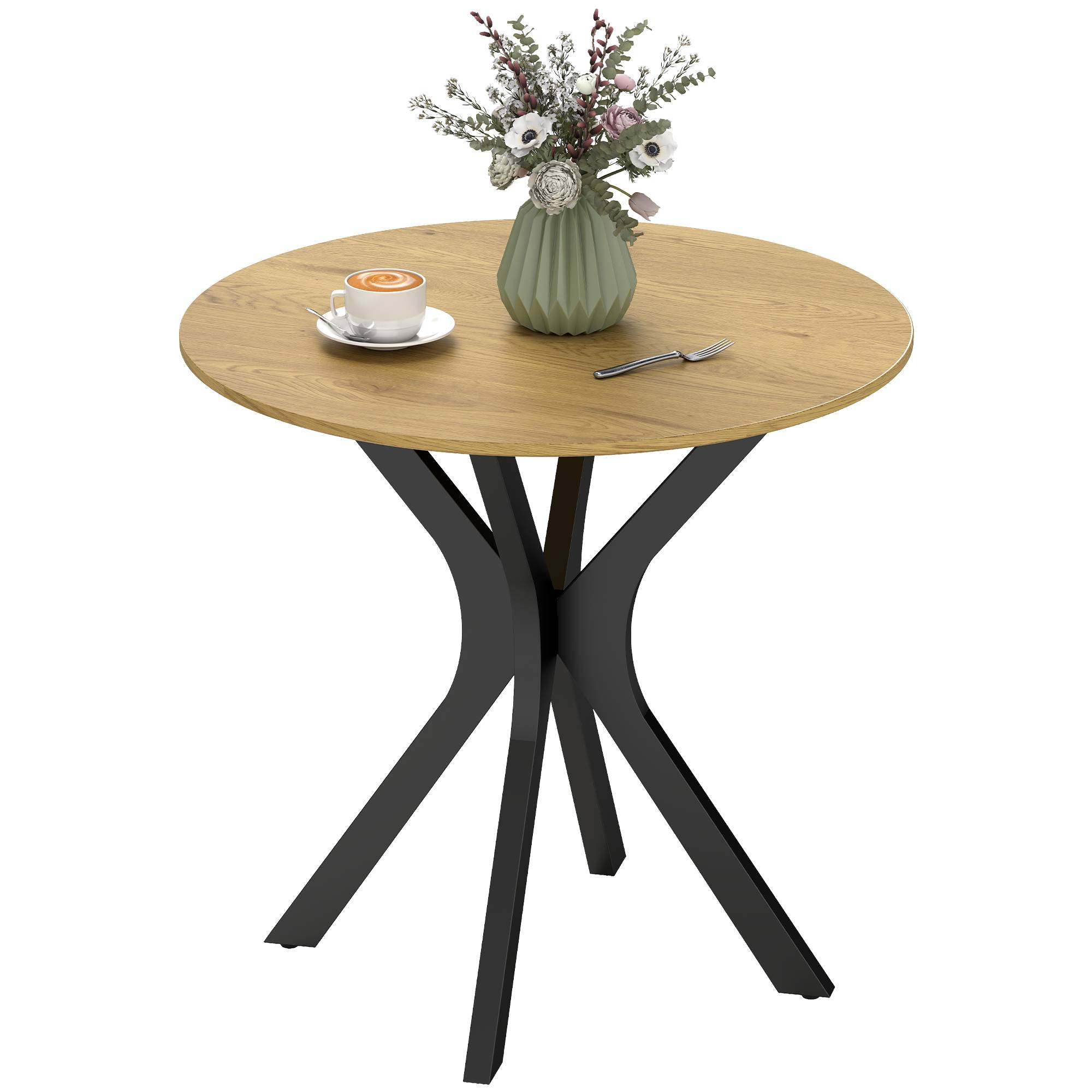 Table de salle à manger, table de cuisine, table ronde, design moderne, 78 cm x 78 cm x 75 cm, bois naturel - Image 1