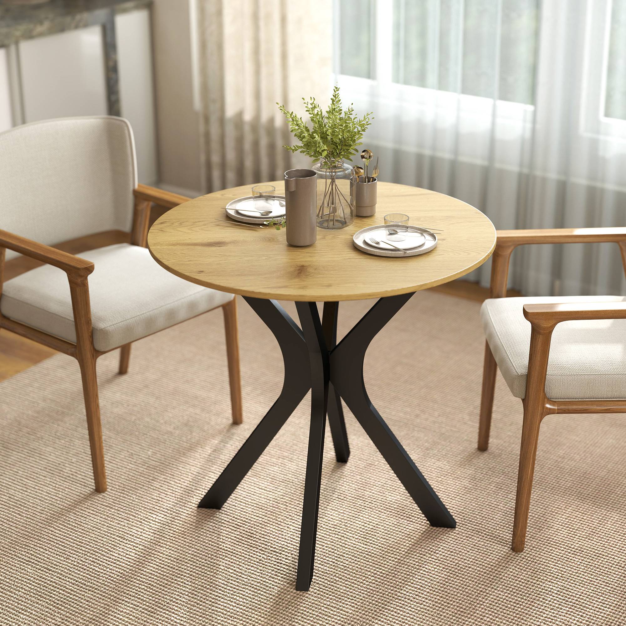 Table de salle à manger, table de cuisine, table ronde, design moderne, 78 cm x 78 cm x 75 cm, bois naturel - Image 9