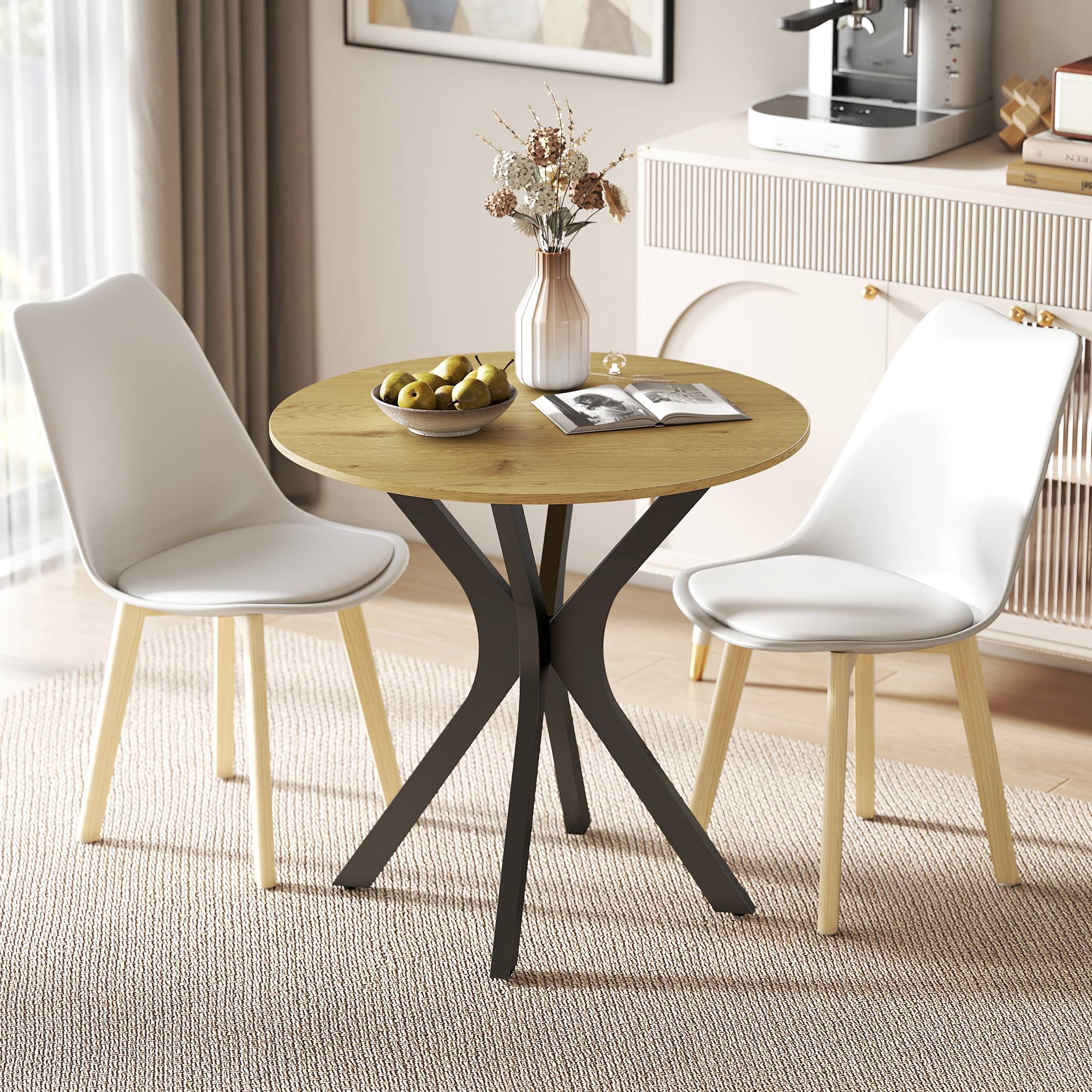 Table de salle à manger, table de cuisine, table ronde, design moderne, 78 cm x 78 cm x 75 cm, bois naturel - Image 3