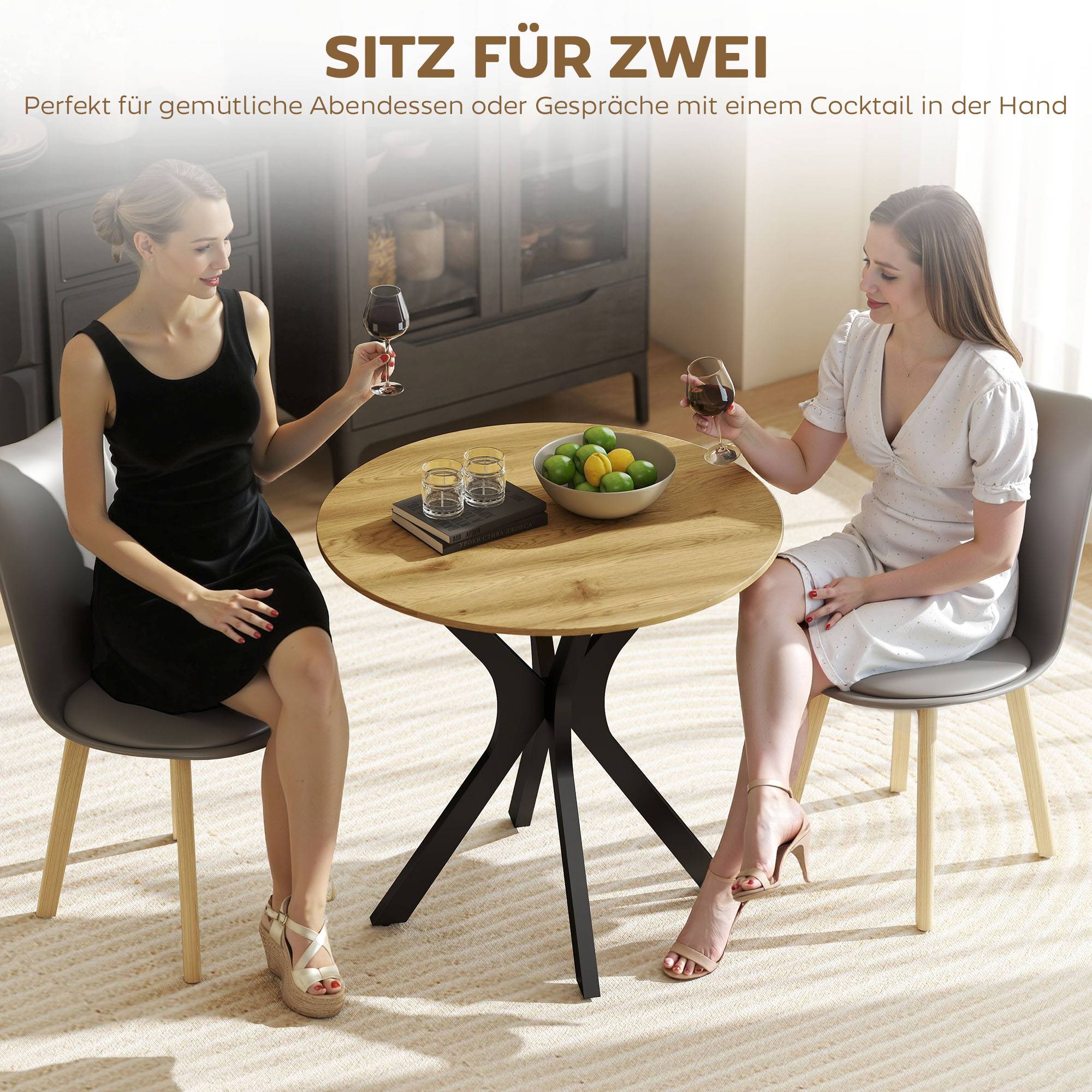 Table de salle à manger, table de cuisine, table ronde, design moderne, 78 cm x 78 cm x 75 cm, bois naturel - Image 6