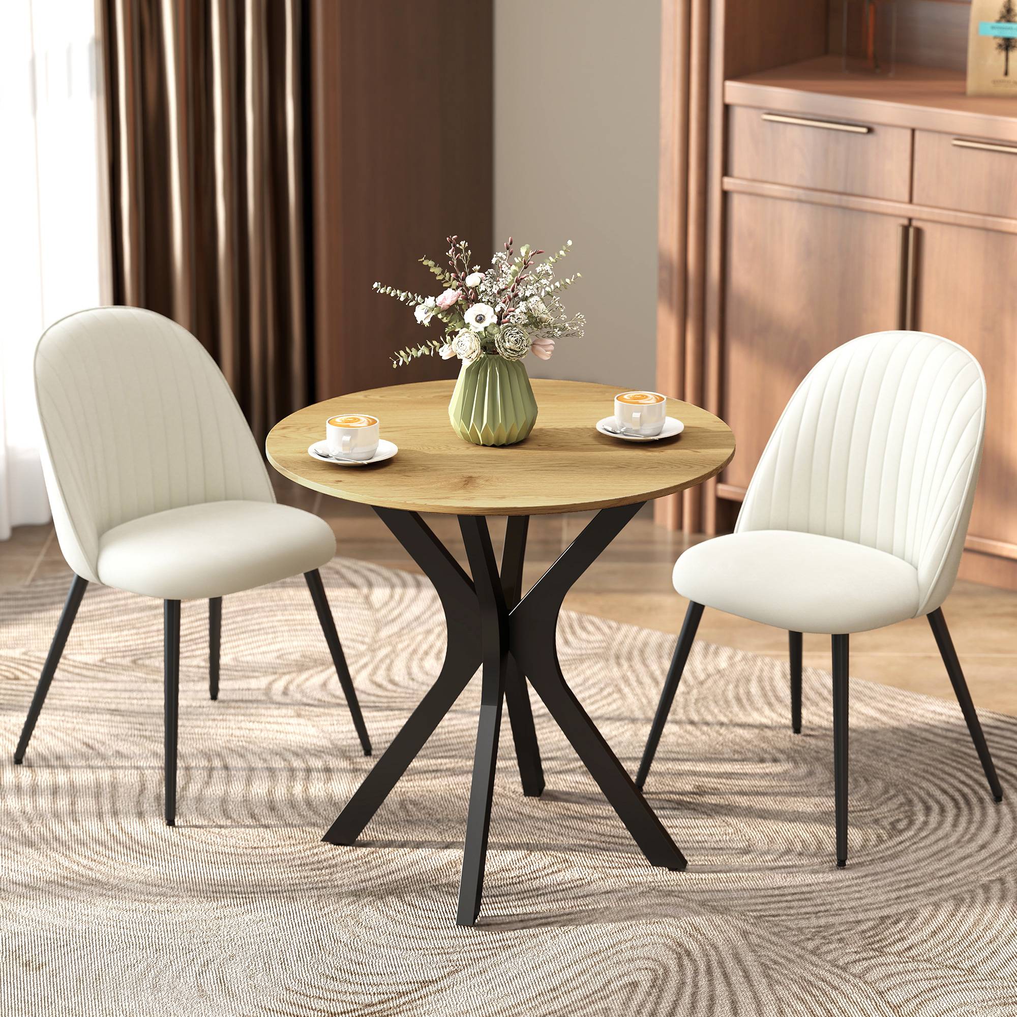 Table de salle à manger, table de cuisine, table ronde, design moderne, 78 cm x 78 cm x 75 cm, bois naturel - Image 4