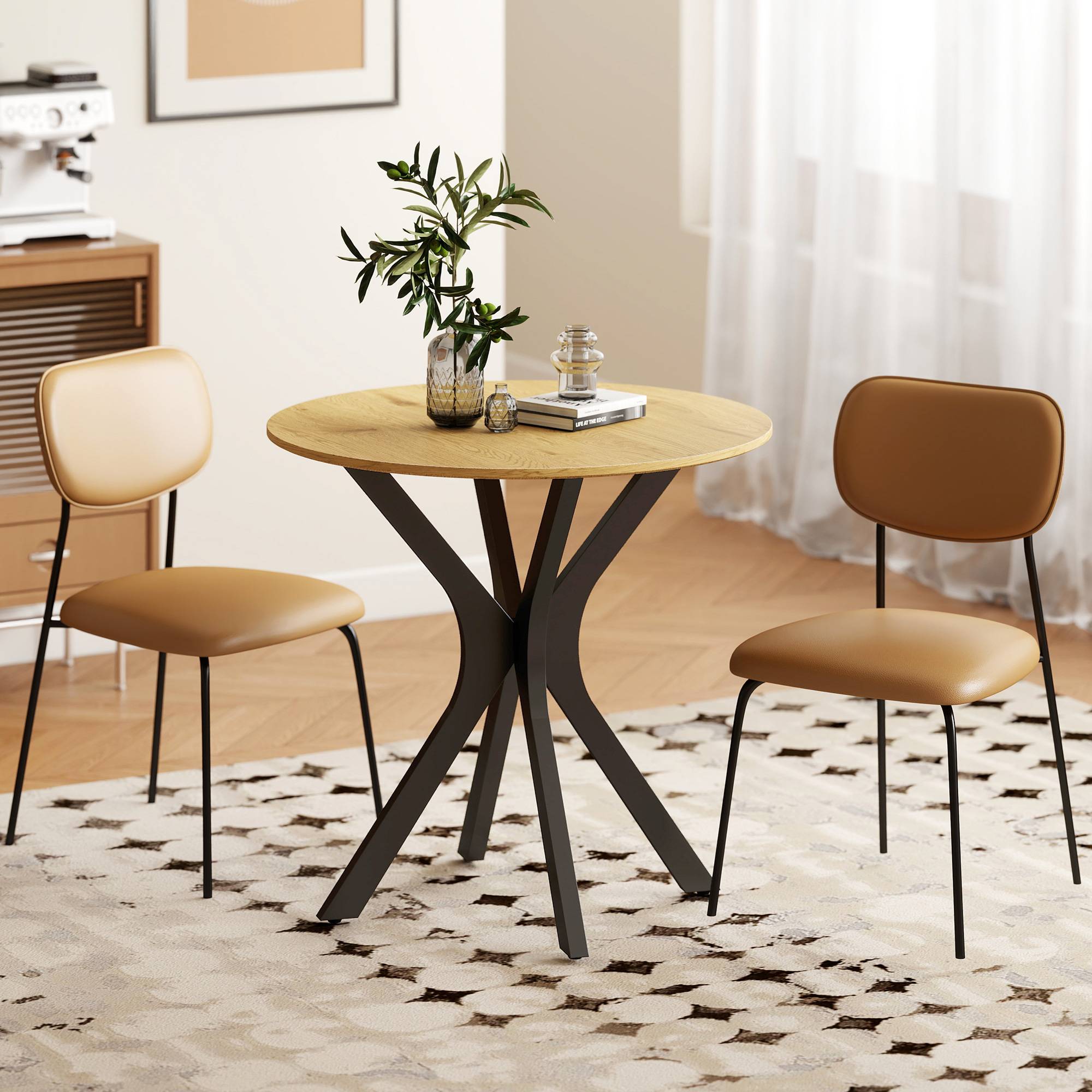 Table de salle à manger, table de cuisine, table ronde, design moderne, 78 cm x 78 cm x 75 cm, bois naturel - Image 8