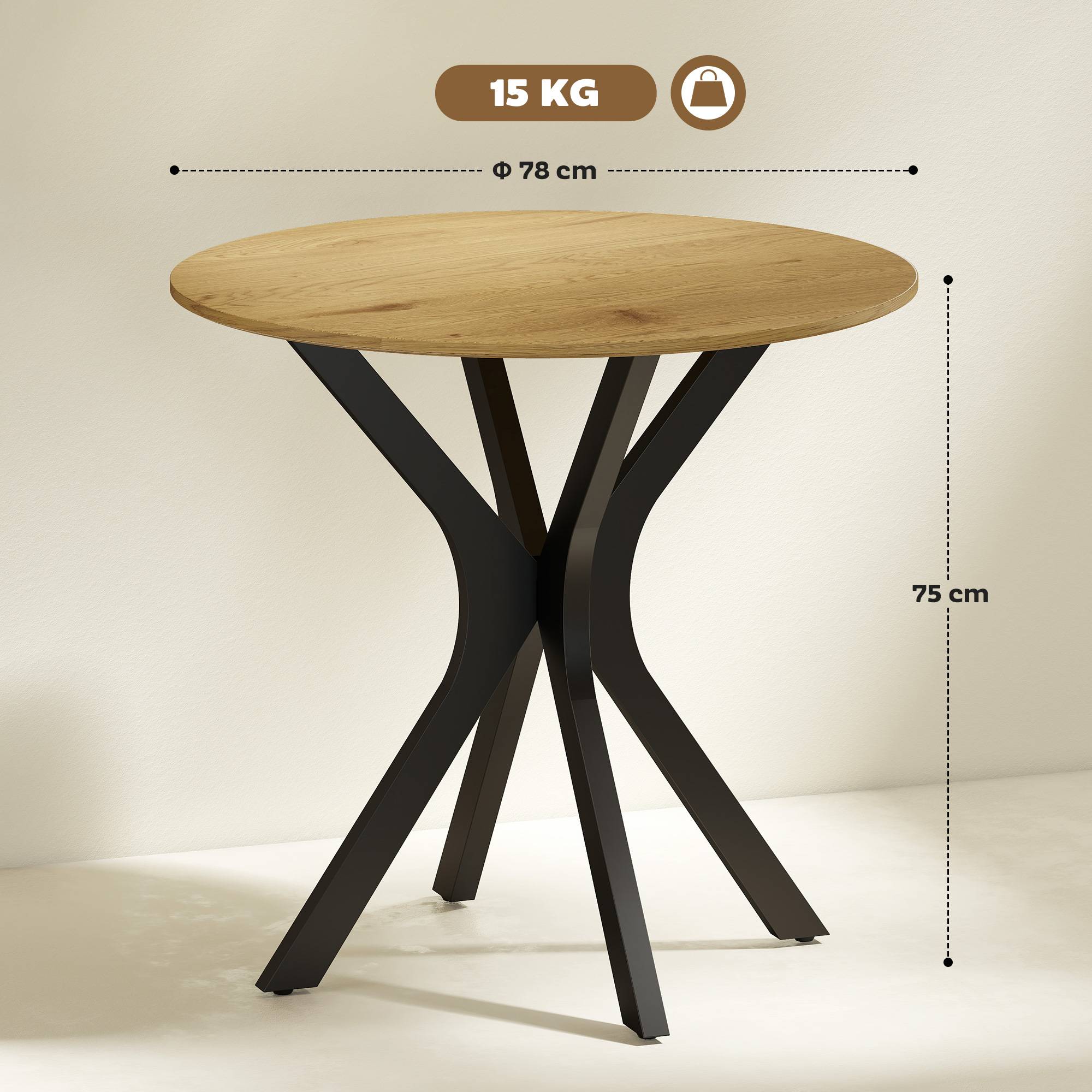 Table de salle à manger, table de cuisine, table ronde, design moderne, 78 cm x 78 cm x 75 cm, bois naturel - Image 5