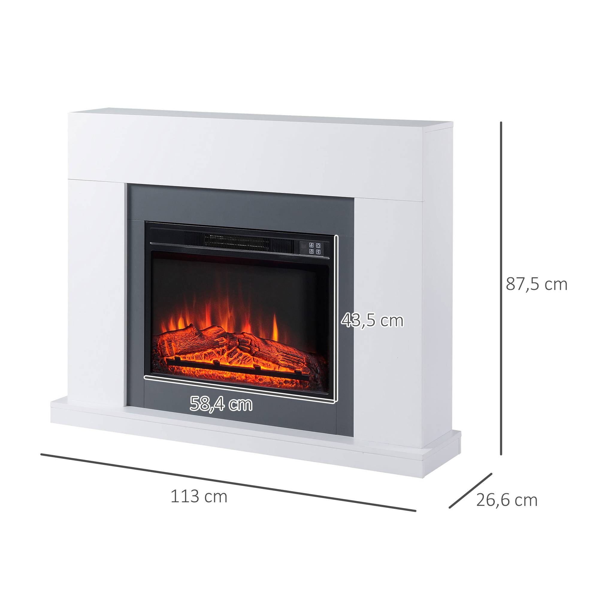 Cheminée électrique 1800W-2000W télécommande flamme réglable thermostat minuterie hebdomadaire 37 m² blanc - Image 5