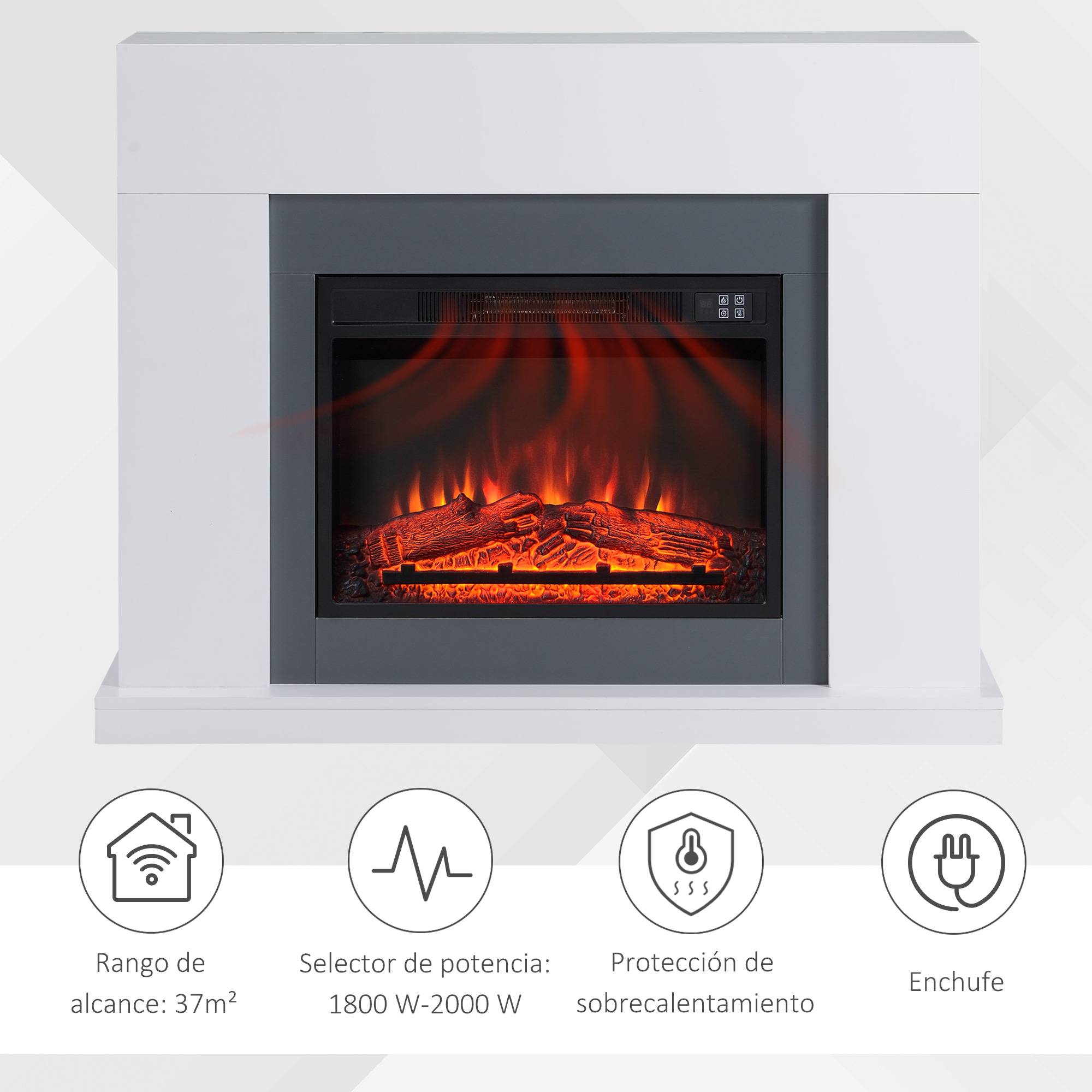 Cheminée électrique 1800W-2000W télécommande flamme réglable thermostat minuterie hebdomadaire 37 m² blanc - Image 8