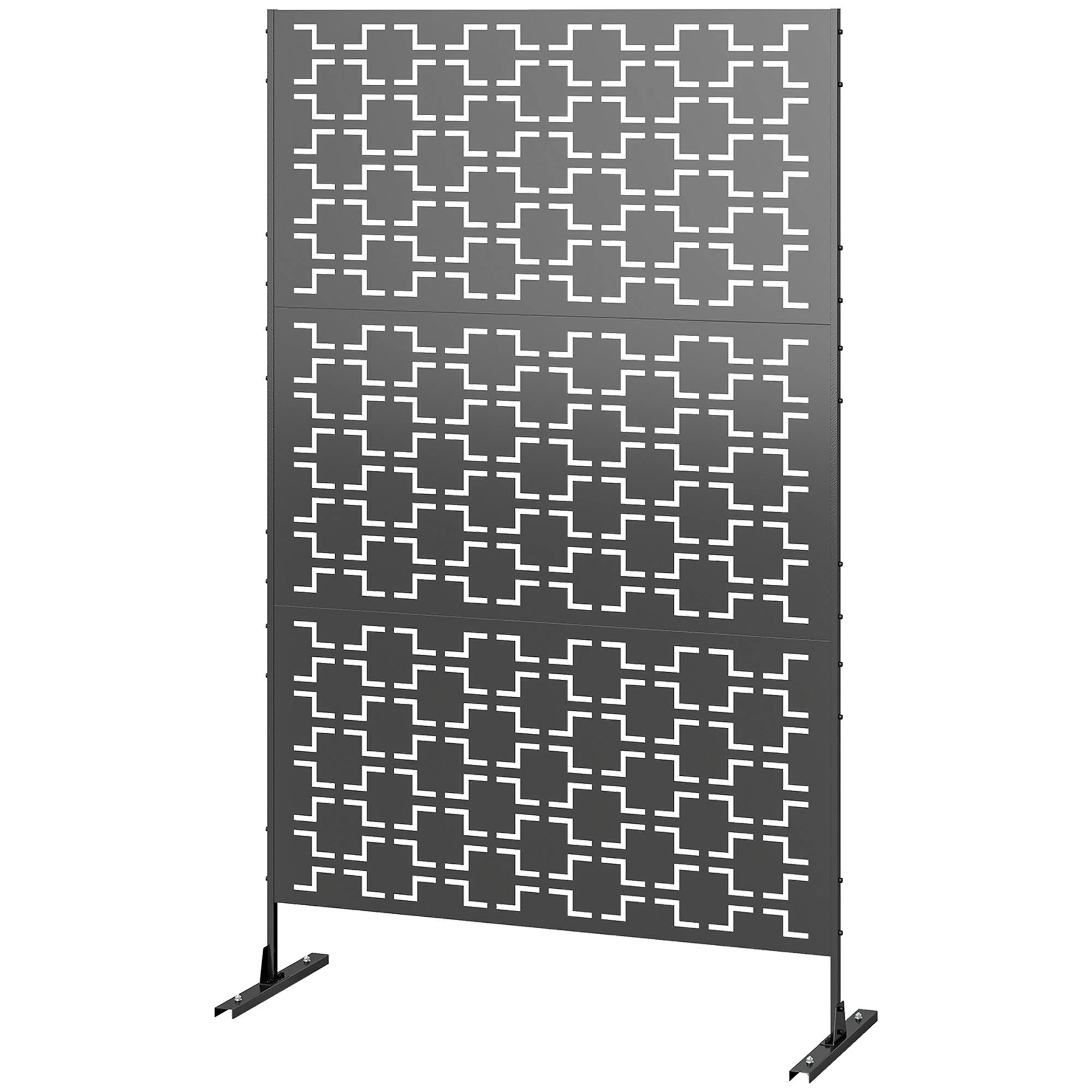 Panneau brise vue décoratif paravent extérieur à motif géométrique ajouré en métal - 122 x 45 x 198 cm, noir - Image 2