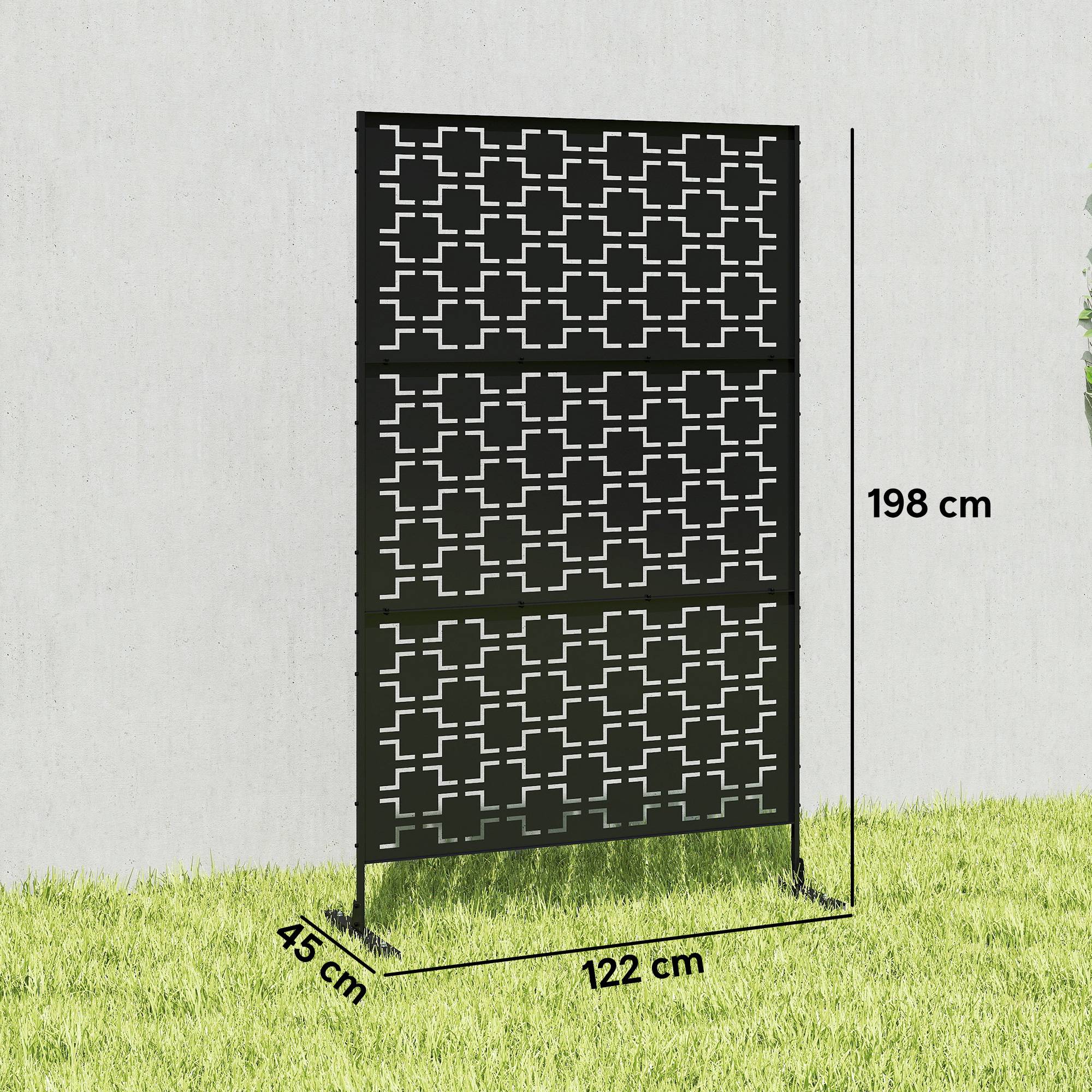Panneau brise vue décoratif paravent extérieur à motif géométrique ajouré en métal - 122 x 45 x 198 cm, noir - Image 5