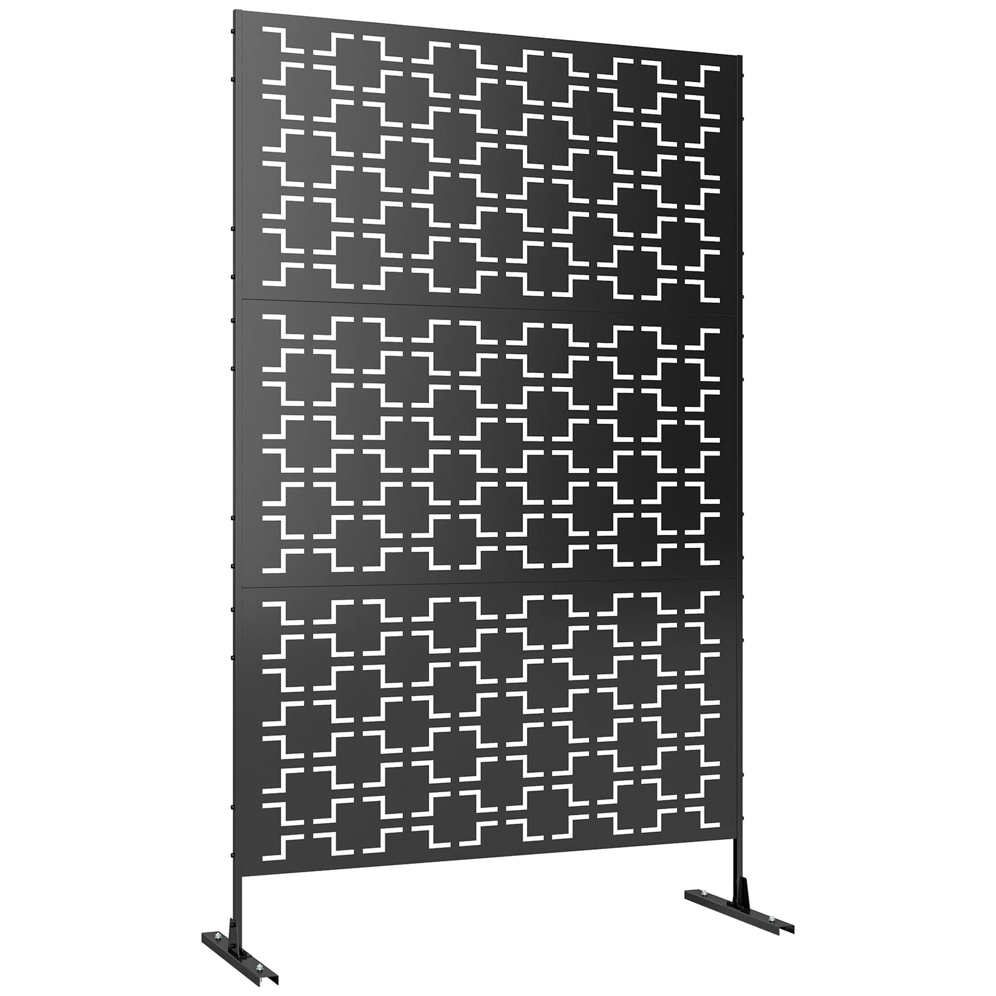Panneau brise vue décoratif paravent extérieur à motif géométrique ajouré en métal - 122 x 45 x 198 cm, noir - Image 1