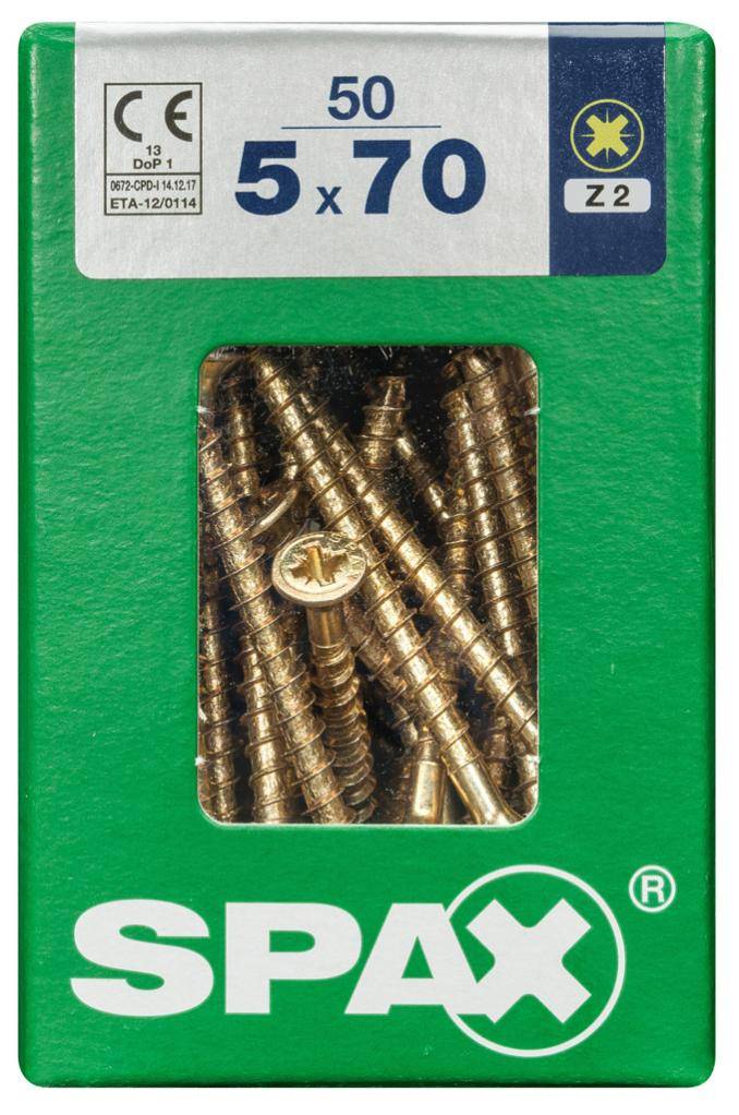 Spax - Lot de 50 vis acier tête fraisée pozidriv SPAX, Diam.5 mm x L.70 mm - Image 4