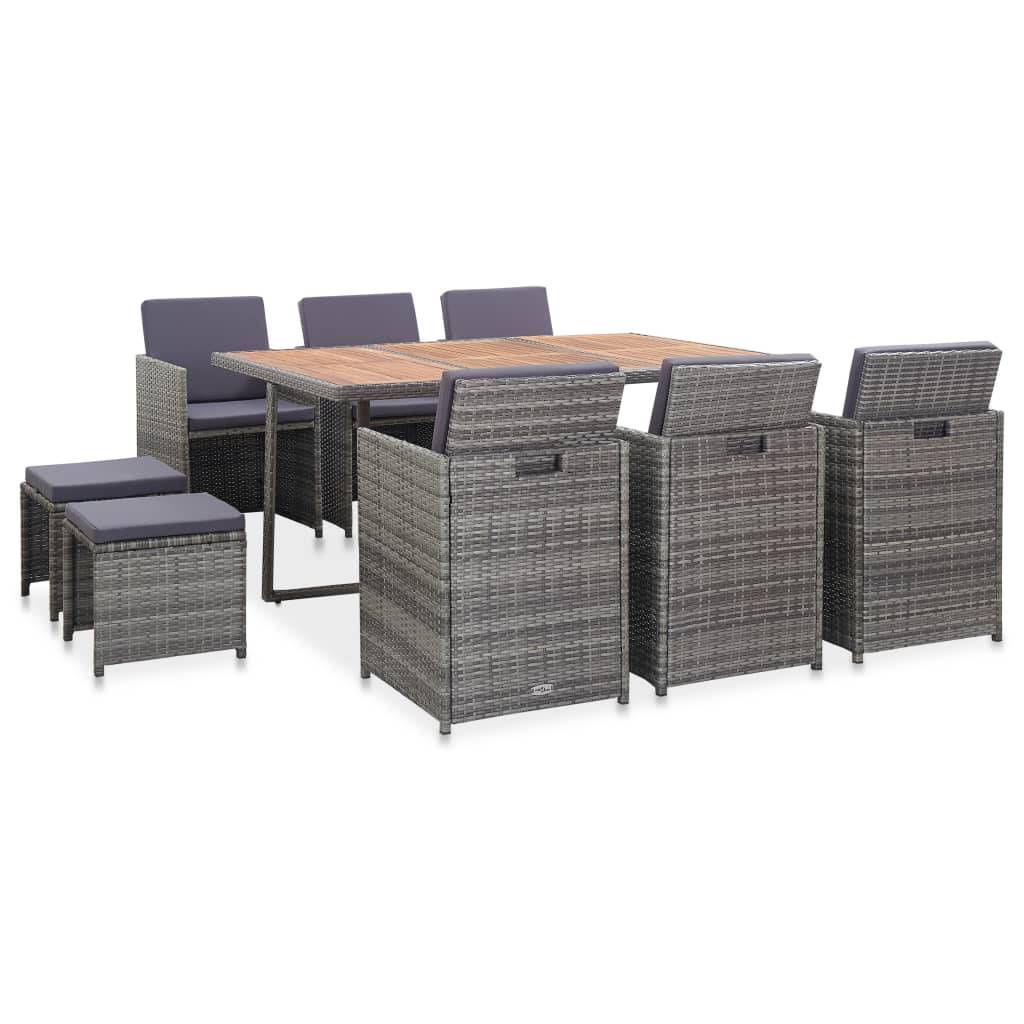 ComfortXL - Salon de Jardin Encastrable 11 Pièces Résine Tressée et Acacia pour 10 Personnes Anthracite – ComfortXL Outdoor Living - Image 1