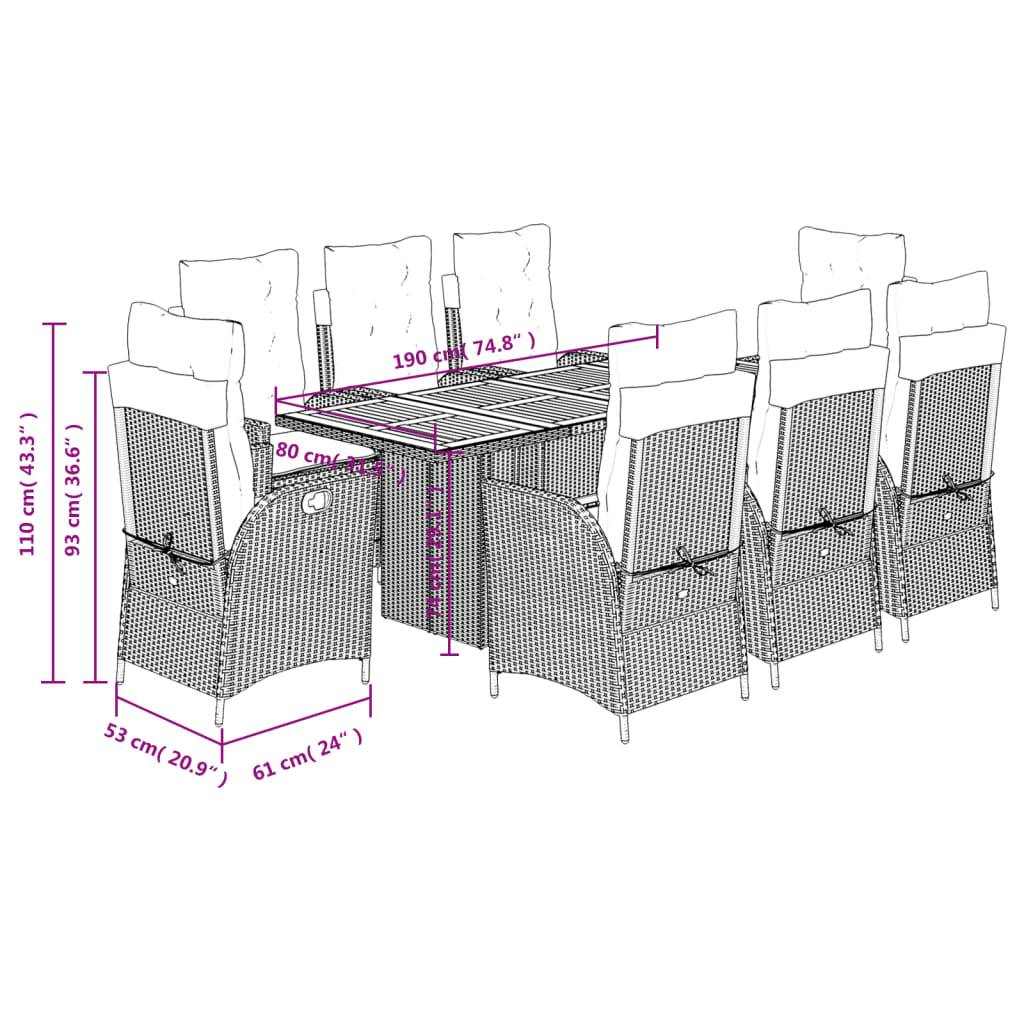 Salon de Jardin 8 Personnes Résine Tressée Noire, Table Acacia 190x80cm et Fauteuils Inclinables, Coussins Crème – ComfortXL Outdoor Living - Image 9