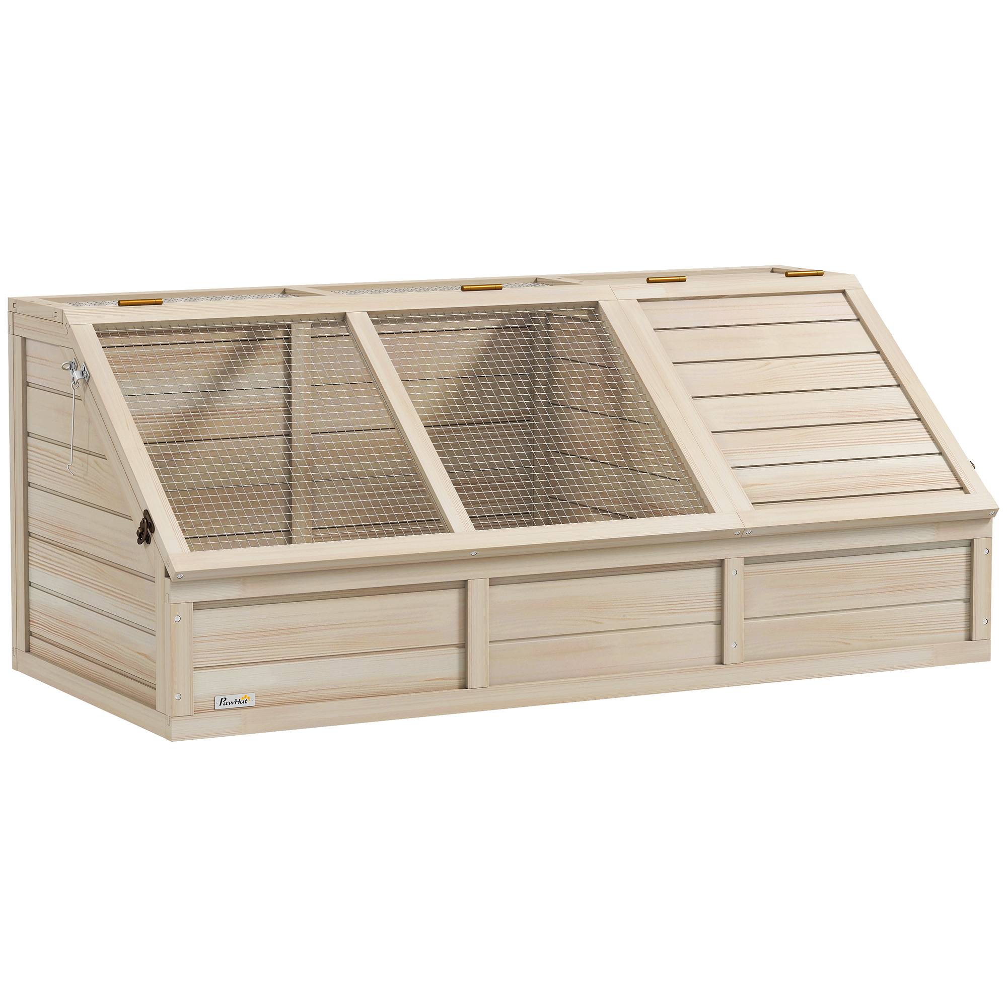 Sans Marque - Maison enclos cage pour petit animal tortue en bois avec couvercle ouvrable, loquets, 2 espaces distincts, bois naturel