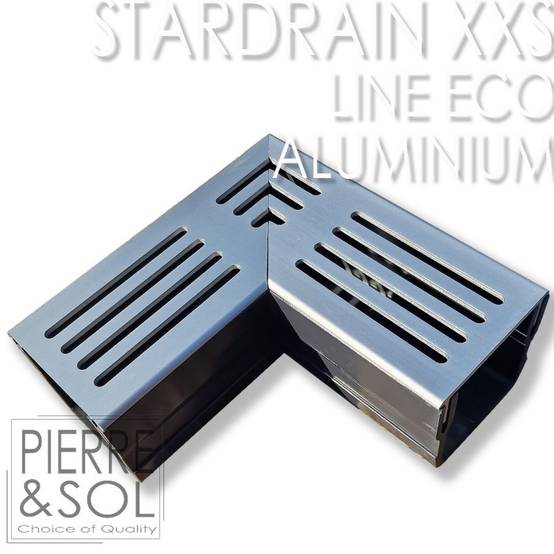 Caniveau XXS MINI L 6,5 cm Grille aluminium - StarDrain - LINE ECO - Élément d'angle - Image 1