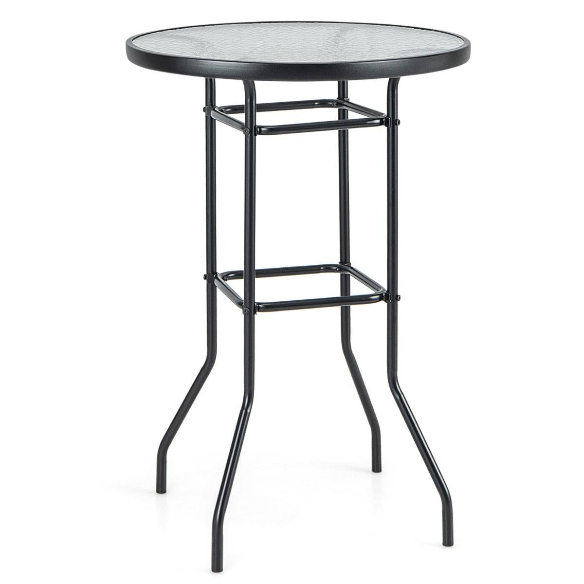 Helloshop26 - Table de bar de jardin en verre trempé 97 cm patins antidérapants cadre en métal enduit de poudre intérieur extérieur noir - Imagen 1