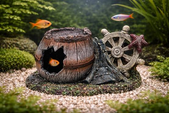 Décoration aquarium tonneau cassé gouvernail cachette pour poisson - Image 2