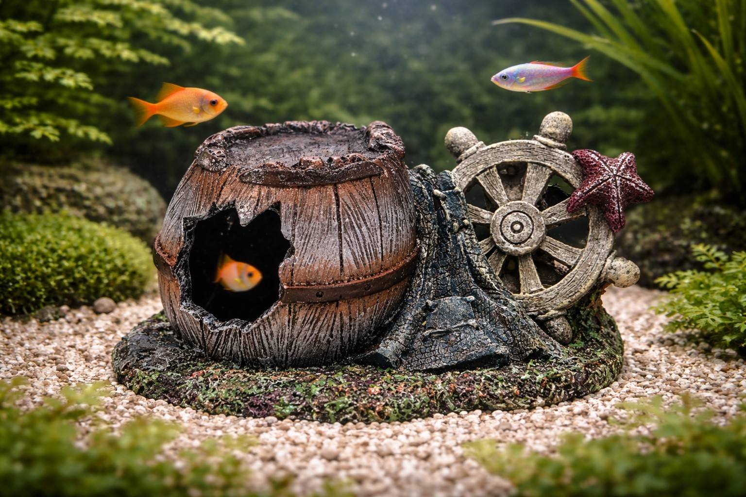 Décoration aquarium tonneau cassé gouvernail cachette pour poisson - Image 2