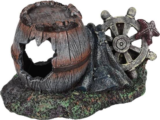 Décoration aquarium tonneau cassé gouvernail cachette pour poisson - Image 1