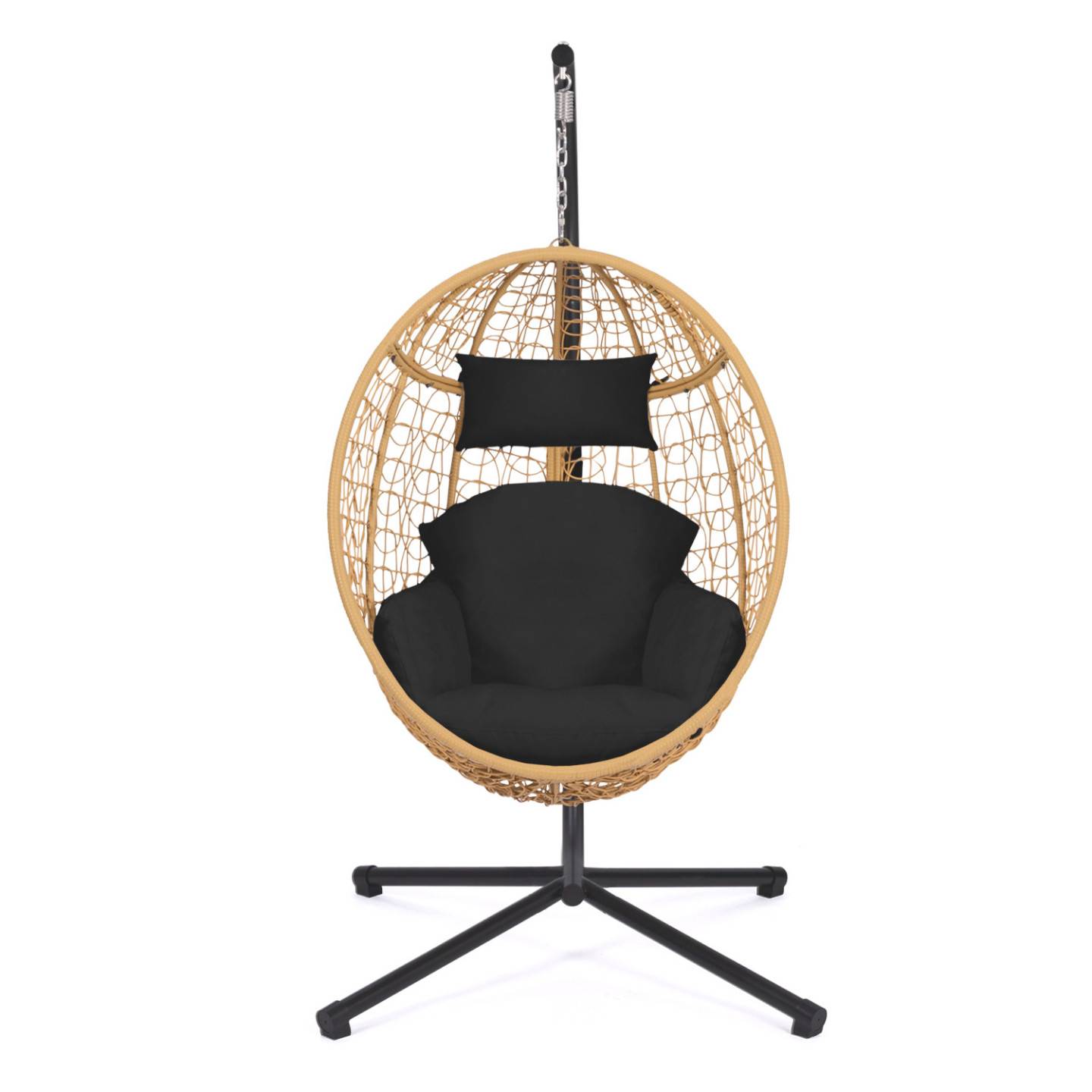 IDMARKET - Fauteuil oeuf suspendu ajouré effet rotin avec coussin noir - Image 5