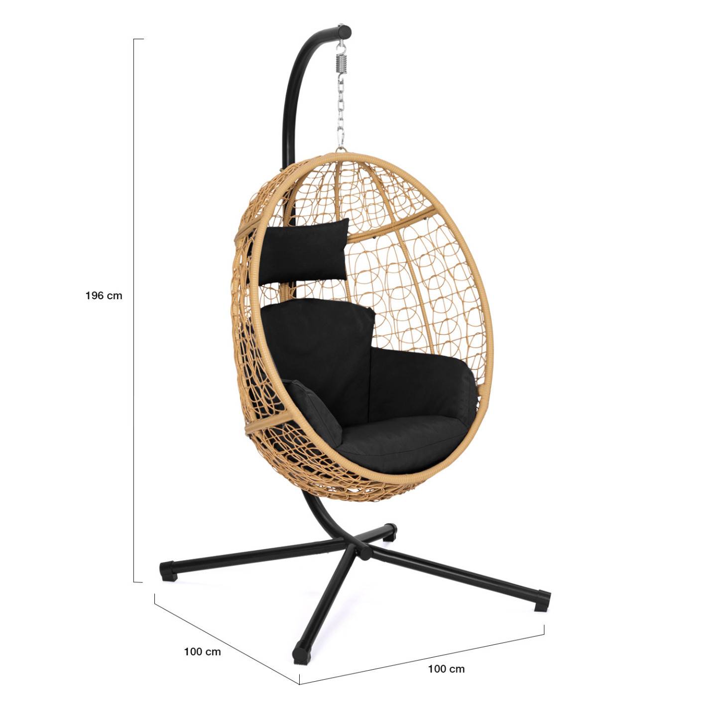 IDMARKET - Fauteuil oeuf suspendu ajouré effet rotin avec coussin noir - Image 4