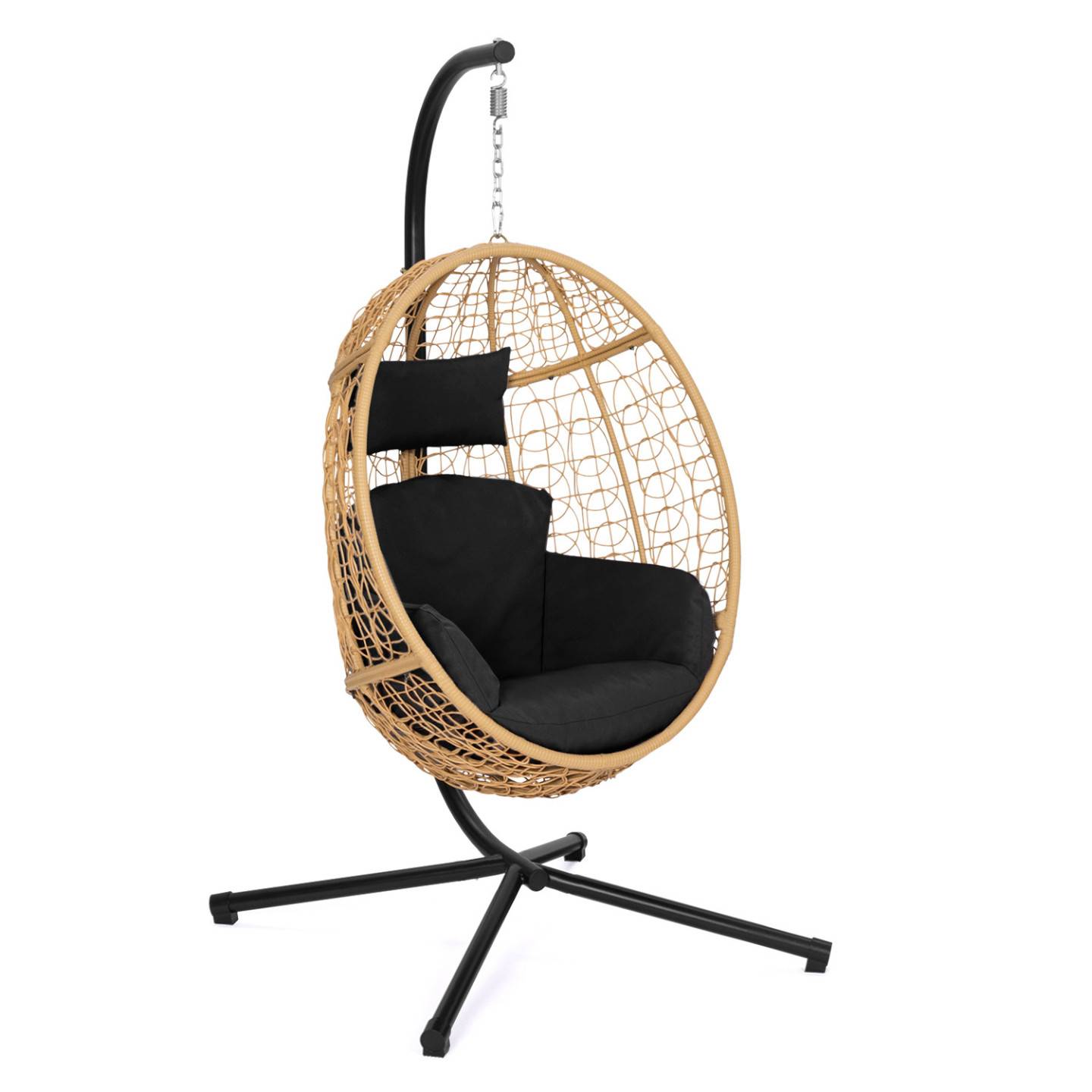 IDMARKET - Fauteuil oeuf suspendu ajouré effet rotin avec coussin noir - Image 2