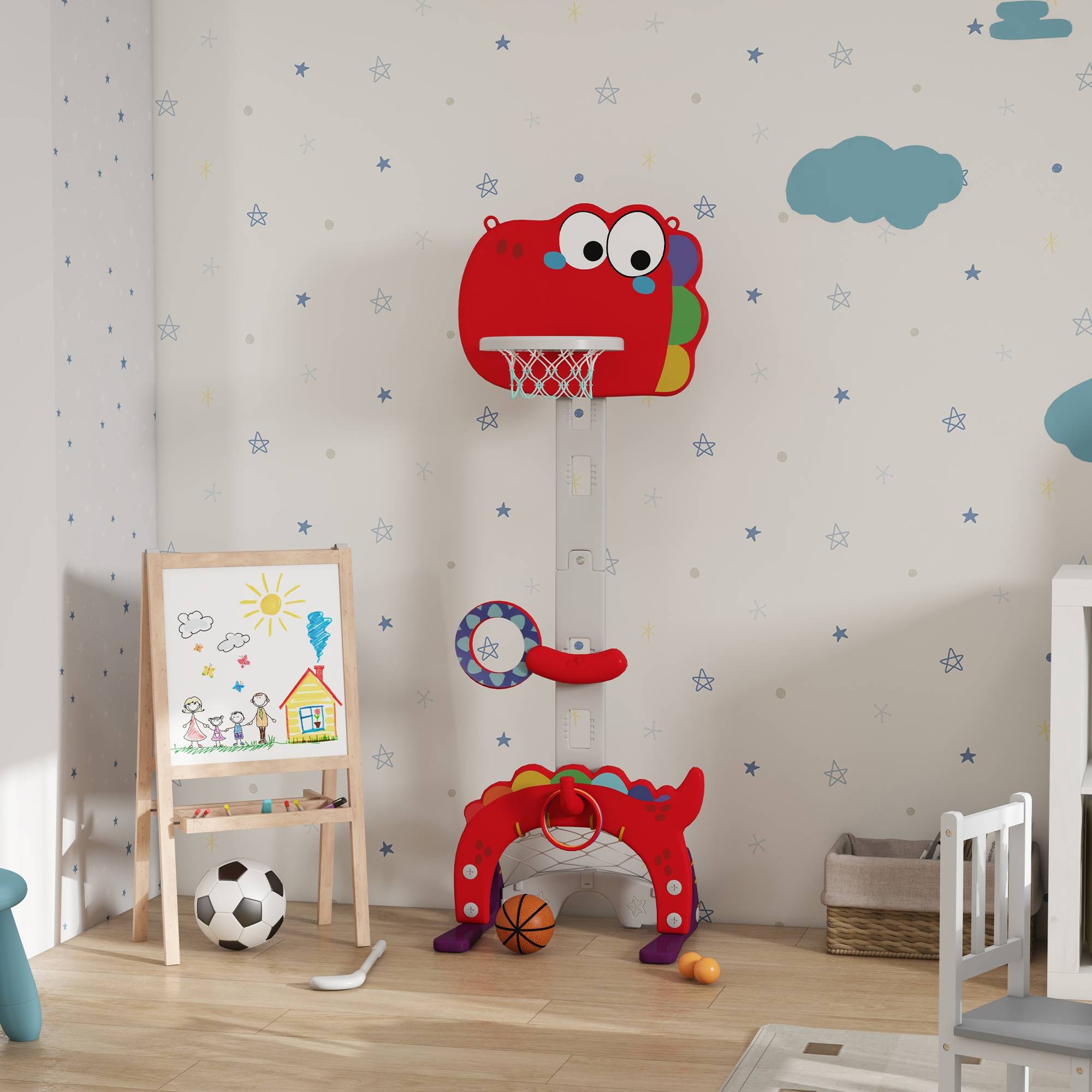 Panier de basket-ball pour enfants, hauteur réglable, 5 en 1 lancer de balles, golf, football jeu de lasso, 3-6 ans - Image 4