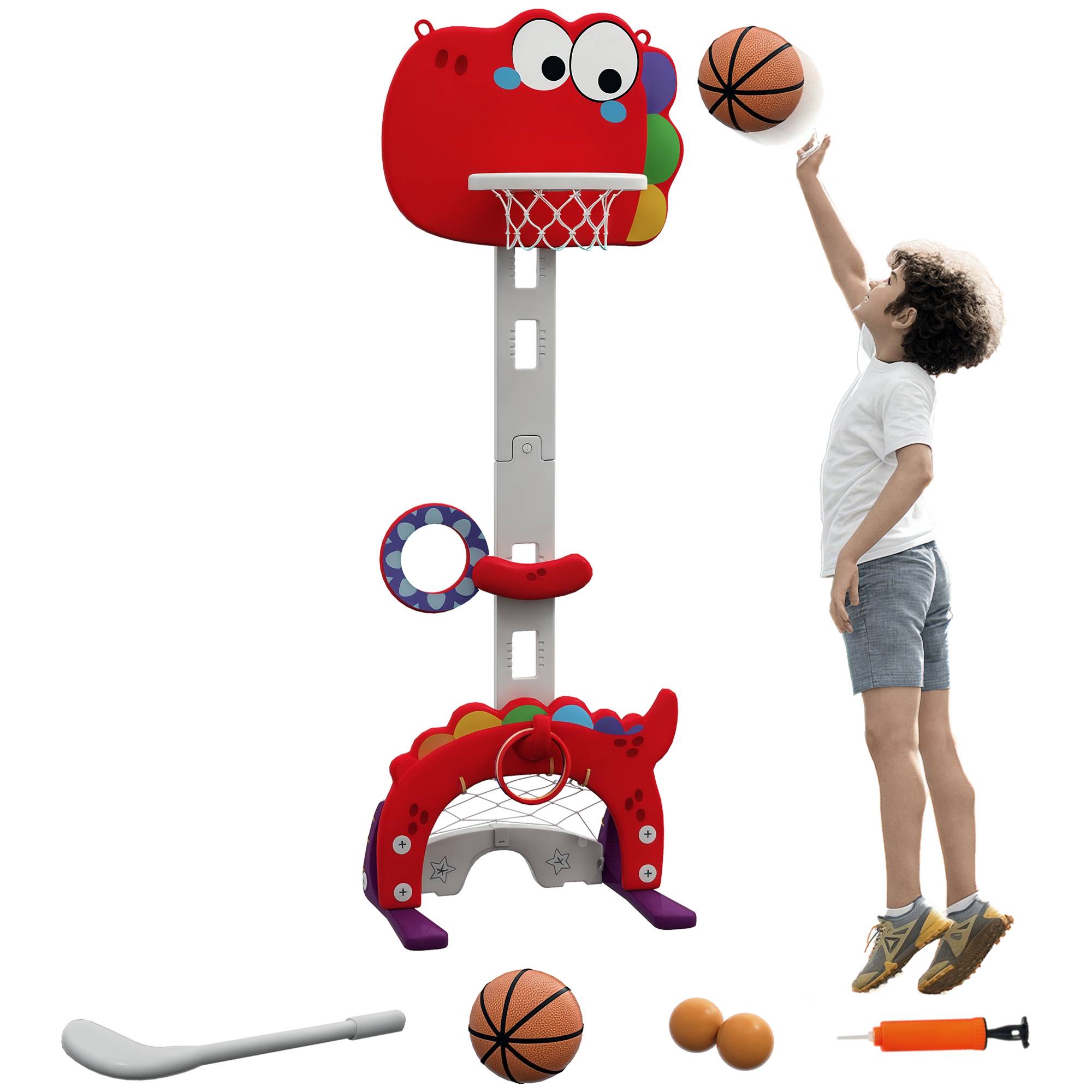 Panier de basket-ball pour enfants, hauteur réglable, 5 en 1 lancer de balles, golf, football jeu de lasso, 3-6 ans - Image 1