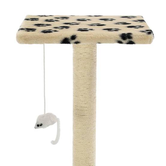 Helloshop26 - Arbre à chat griffoir grattoir niche jouet animaux peluché en sisal 95 cm beige motif de pattes - Image 5