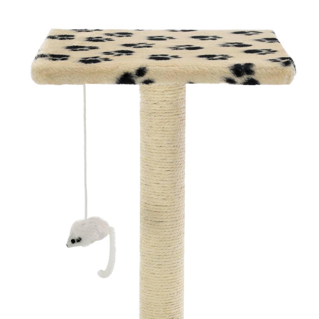 Helloshop26 - Arbre à chat griffoir grattoir niche jouet animaux peluché en sisal 95 cm beige motif de pattes - Imagen 5