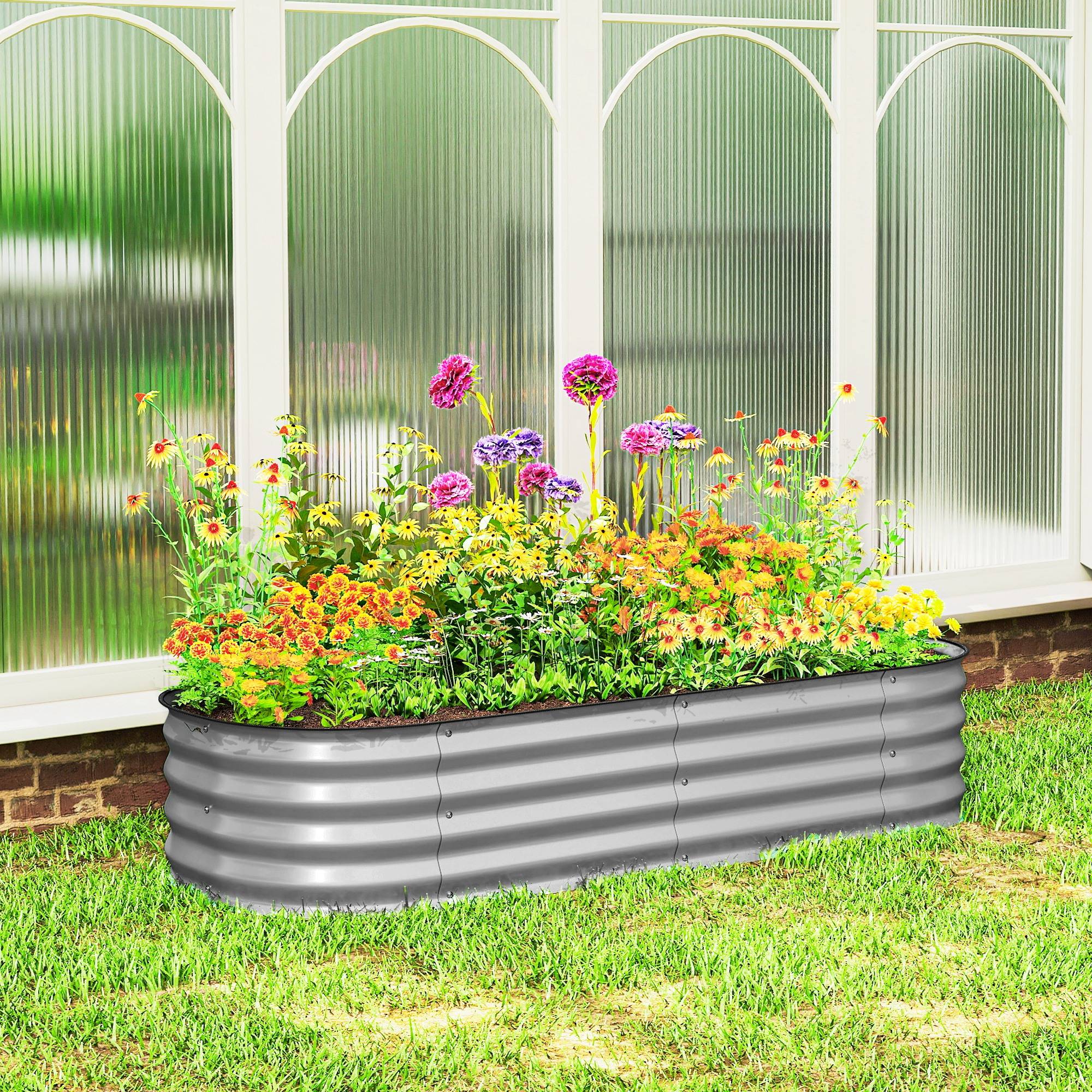 Potager surélevé modulaire, bords protégés, sans fond, 150x62x30 cm, argent - Image 4