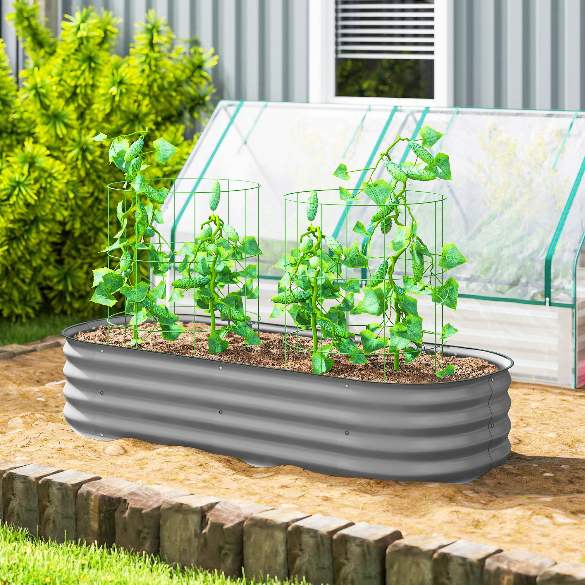 Potager surélevé modulaire, bords protégés, sans fond, 150x62x30 cm, argent - Image 3