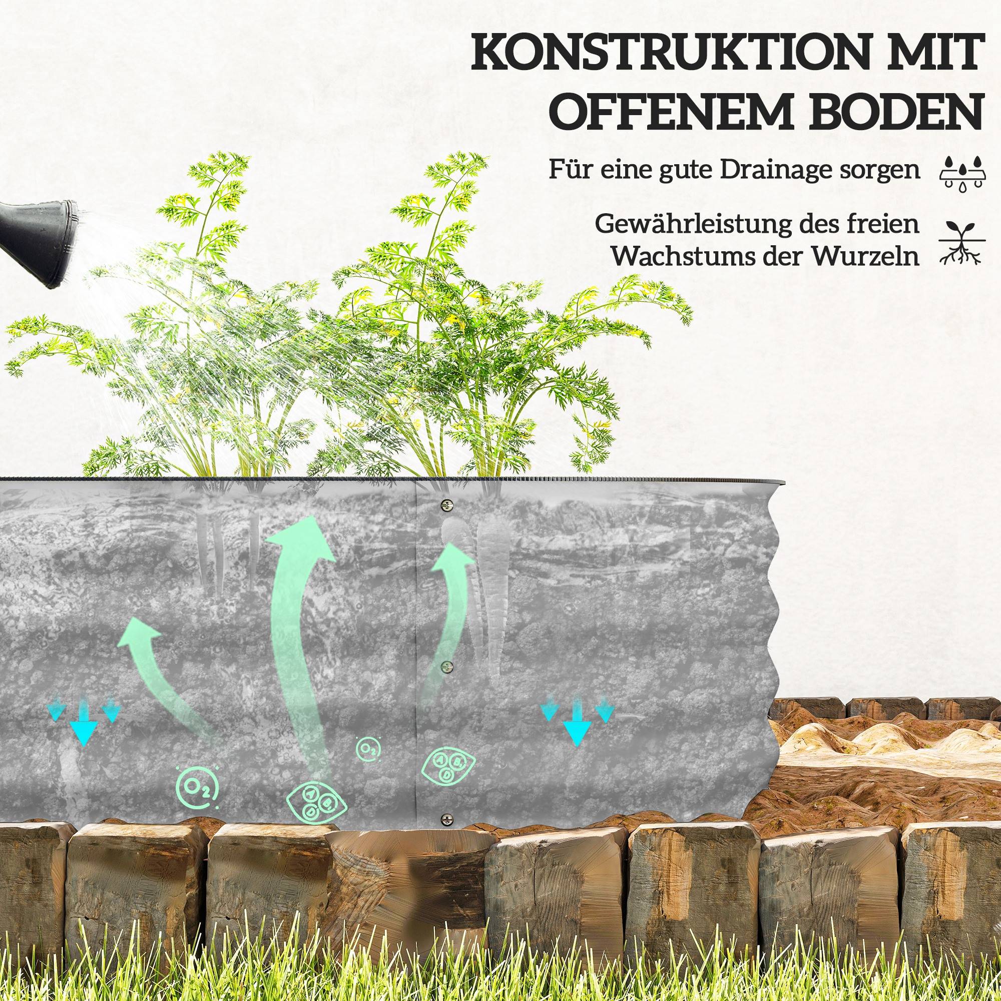 Potager surélevé modulaire, bords protégés, sans fond, 150x62x30 cm, argent - Image 7