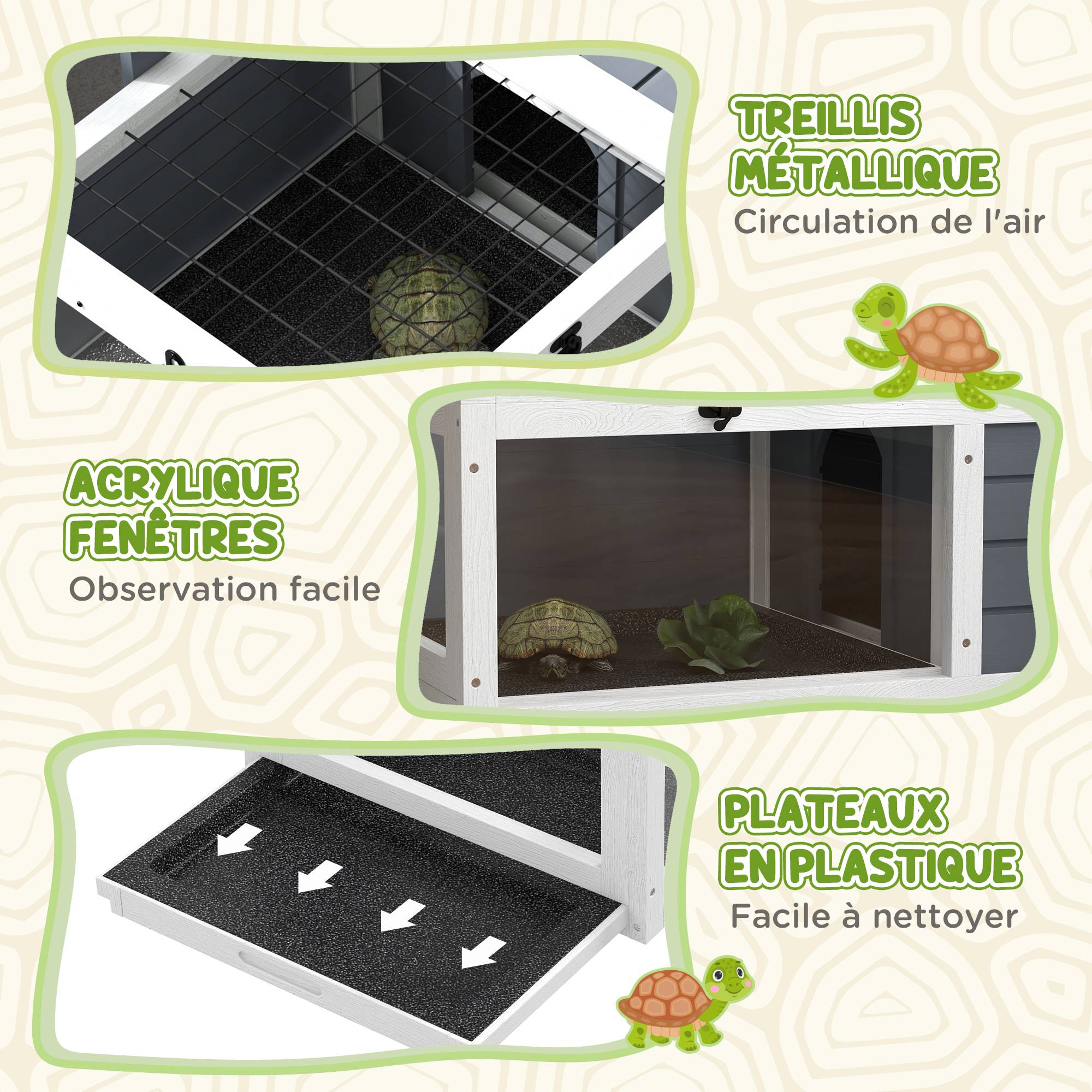 Enclos pour tortue bois griss 81 x 48 x 31.5 cm - PANGIVO - Image 9