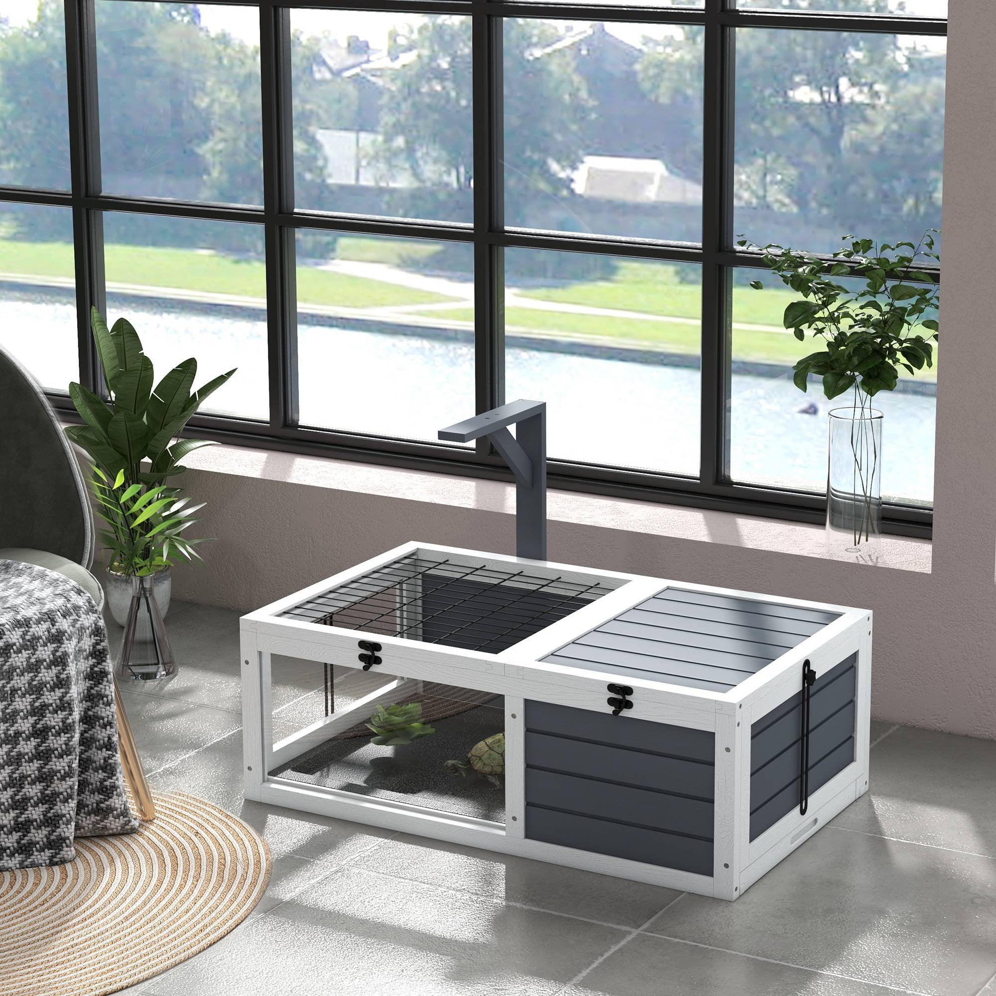 Enclos pour tortue bois griss 81 x 48 x 31.5 cm - PANGIVO - Image 4