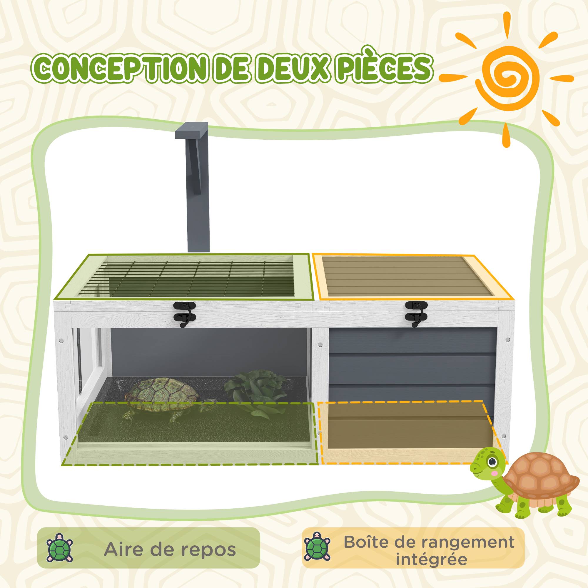 Enclos pour tortue bois griss 81 x 48 x 31.5 cm - PANGIVO - Image 6