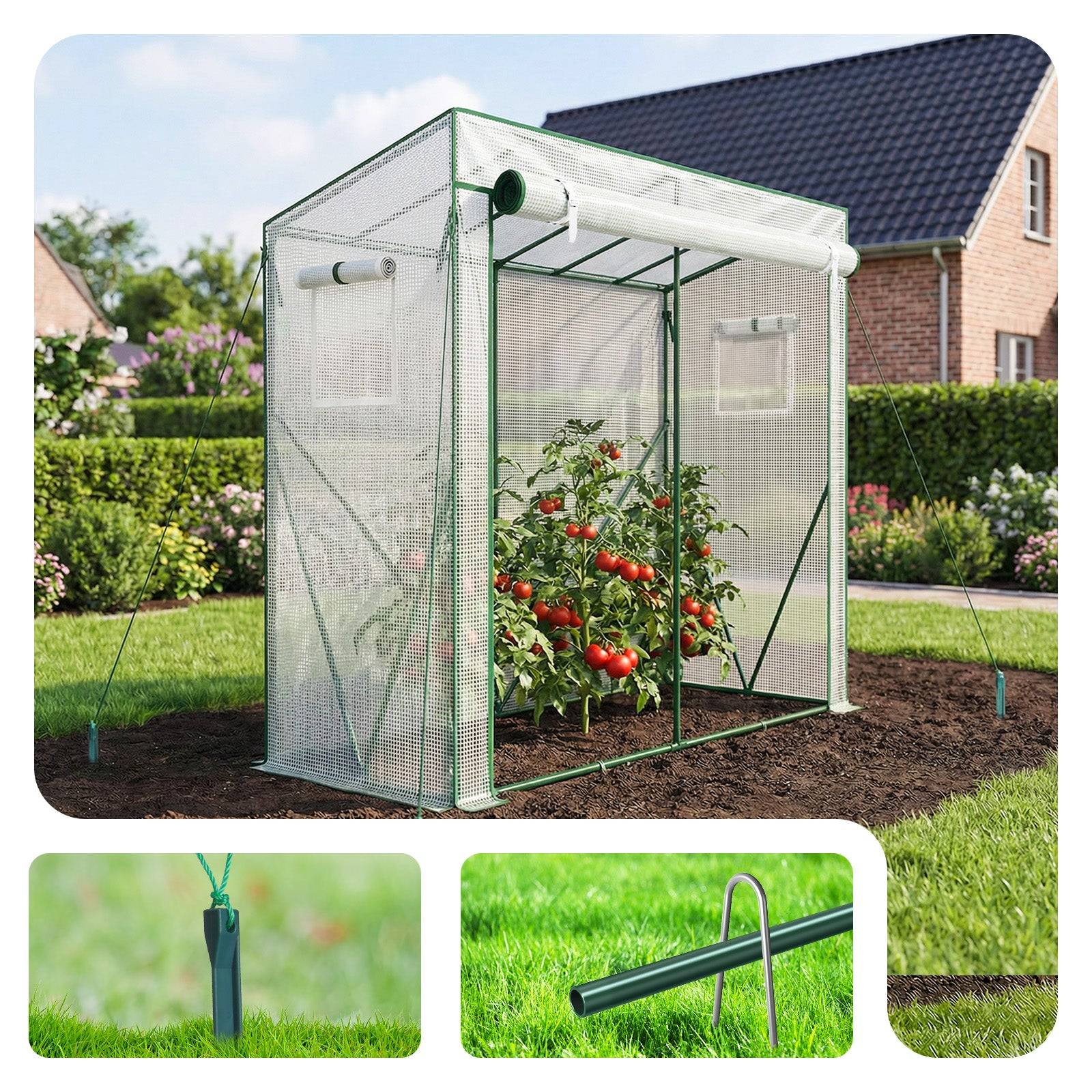 Vounot - Serre de jardin Serre tomates avec porte et fenetres moustiquaire bache PE renforcee 135g/m2 200x77x170cm Blanc - Image 4