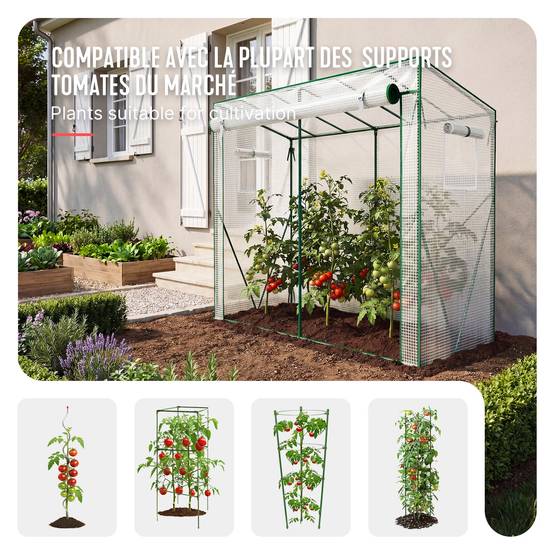 Vounot - Serre de jardin Serre tomates avec porte et fenetres moustiquaire bache PE renforcee 135g/m2 200x77x170cm Blanc - Image 7