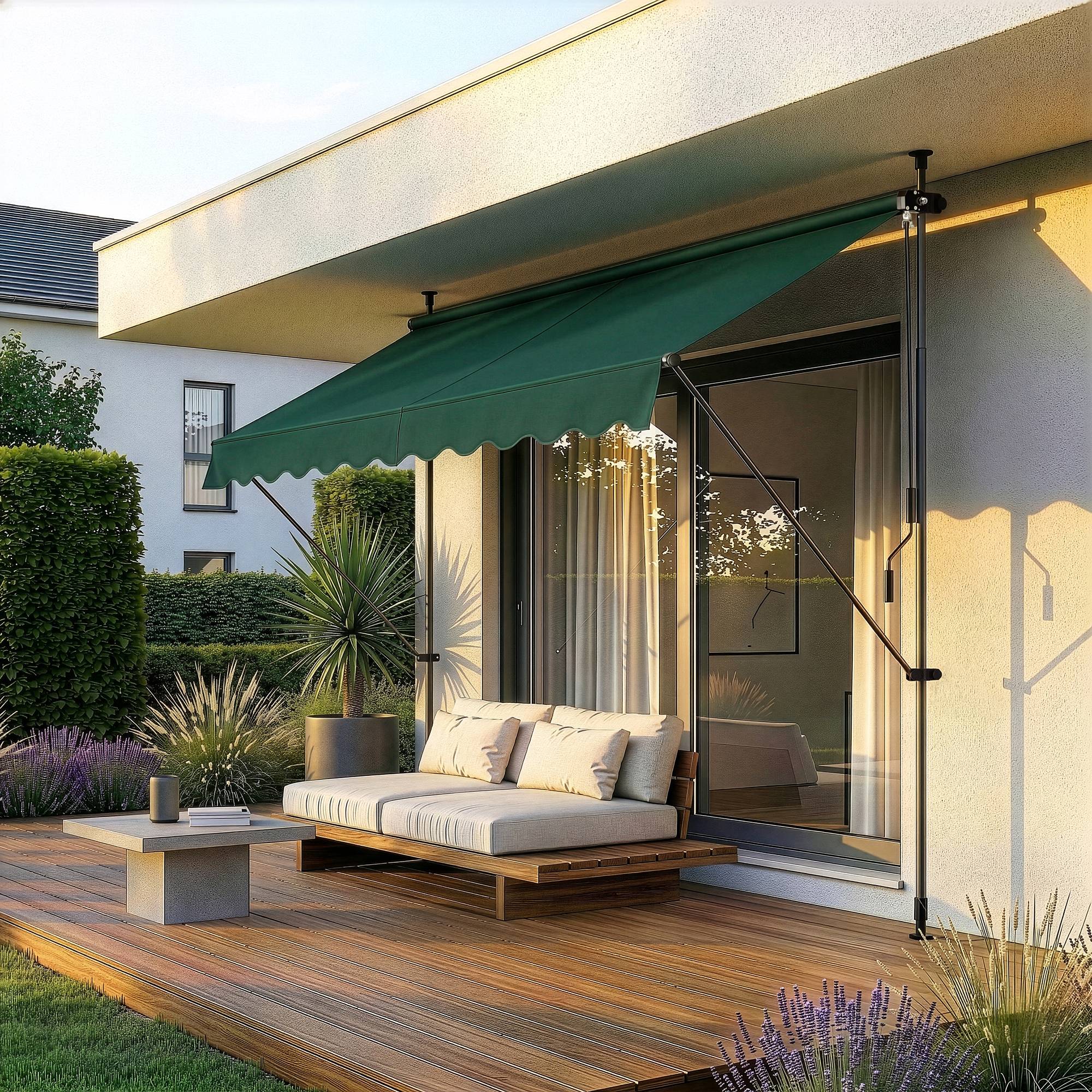 Pro.Tec - Store Banne Téléscopique Acier Polyester 300 x 120 x 220-309 cm Vert Foncé [pro.tec] - Imagen 6