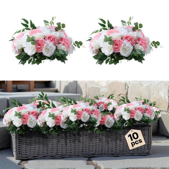 VEVOR Boule Fleur Artificielle Mariage 10 PCS Diamètre Max 45 cm Rose Rose Blanc - Image 1