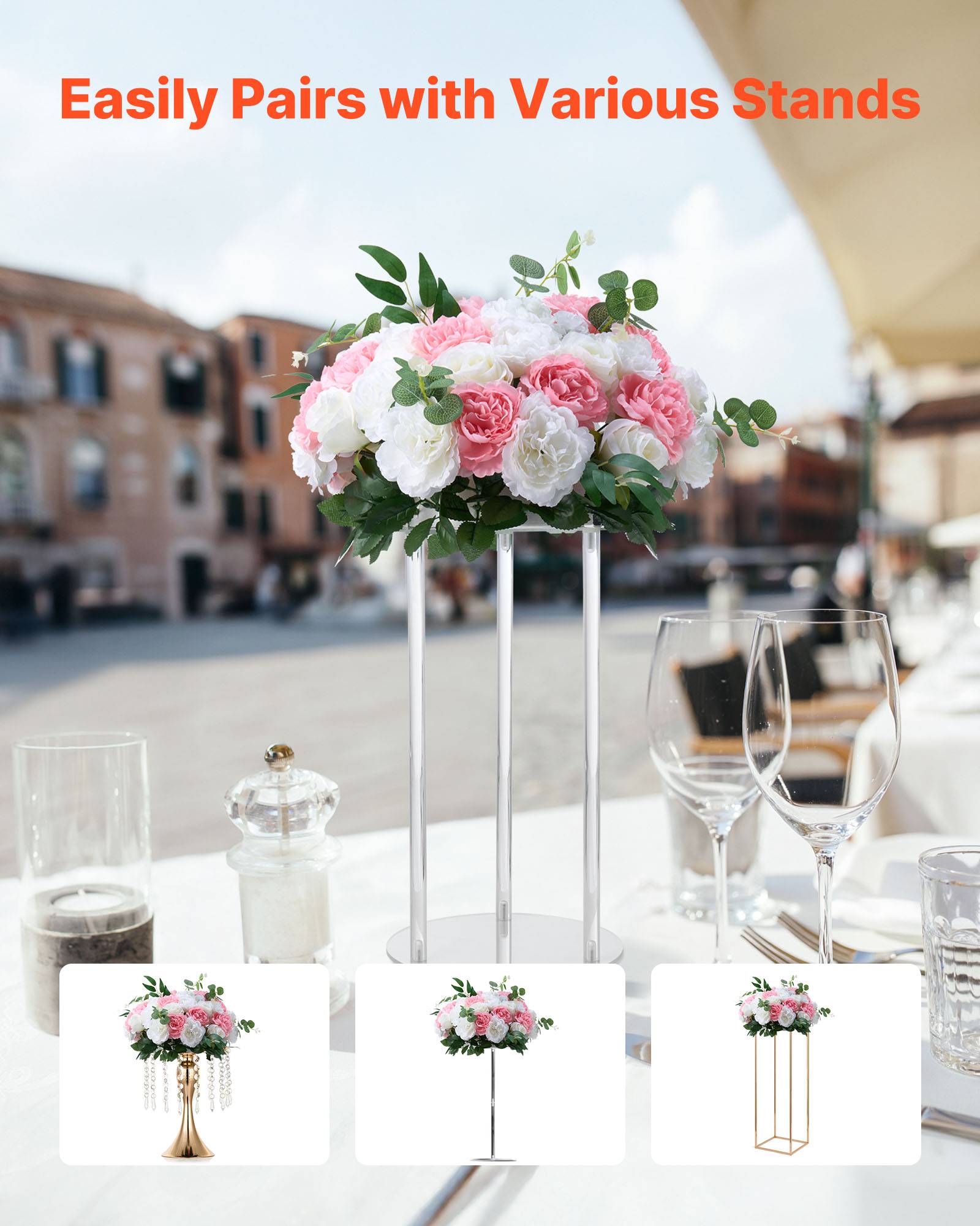 VEVOR Boule Fleur Artificielle Mariage 10 PCS Diamètre Max 45 cm Rose Rose Blanc - Image 4