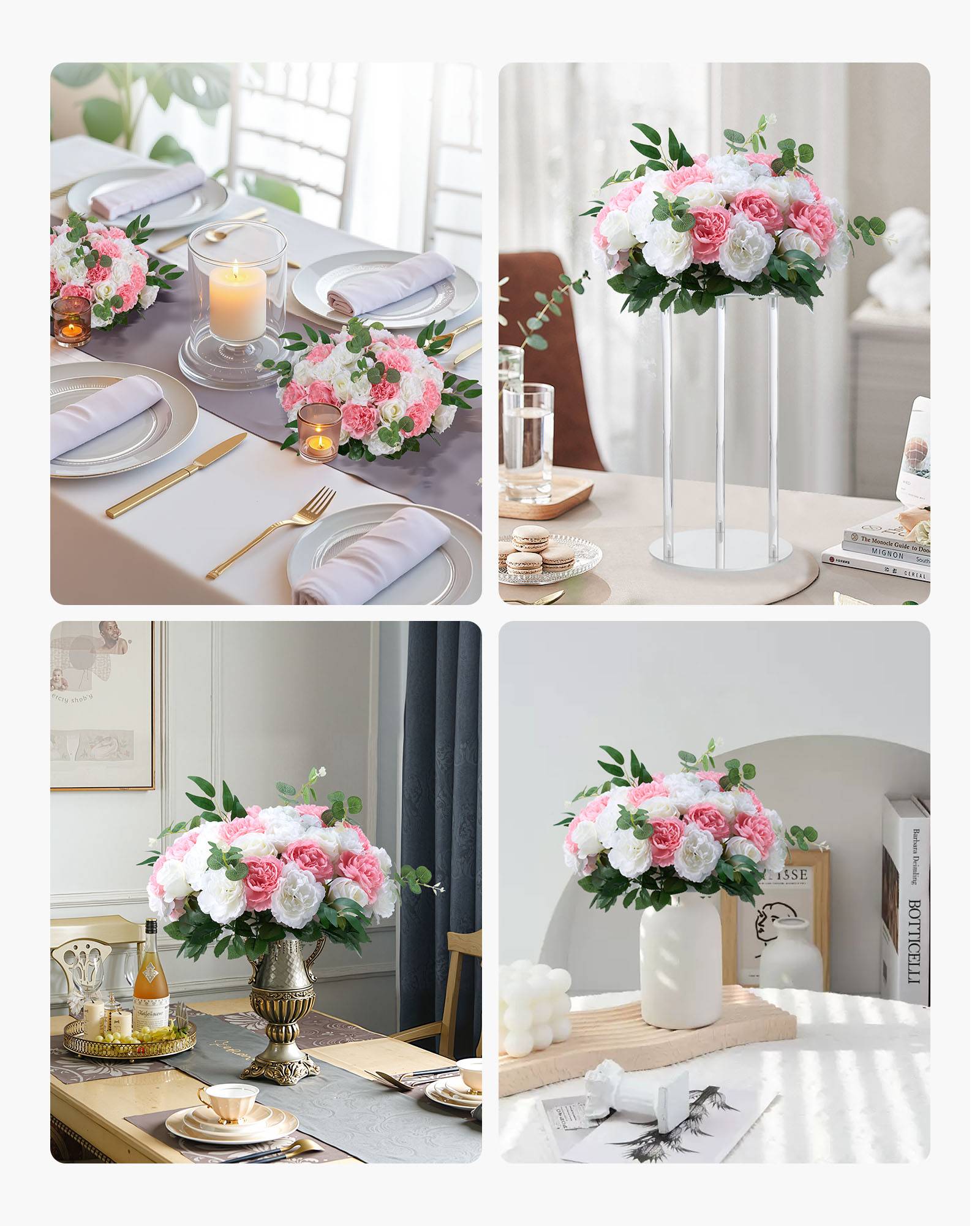 VEVOR Boule Fleur Artificielle Mariage 10 PCS Diamètre Max 45 cm Rose Rose Blanc - Image 7