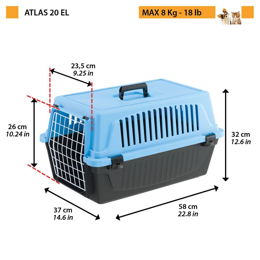 Ferplast - Ferplast Caisse de Transport Chat, Cage de Transport pour Chiens Petits et Chats jusqu'à 8 Kg, Porte en Fer Plastifié, Fentes d'aération, 37 x 58 x h - Imagen 2